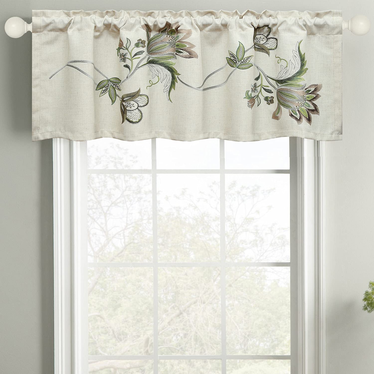 Leeva Green Floral Valances for Windows - Rod Pocket Top Home Decor Curtains for Kitchen, Bedroom & Bathroom - 52 x 18 Inches - Perfect for Farmhouse, Cottage & Vintage Style Decor