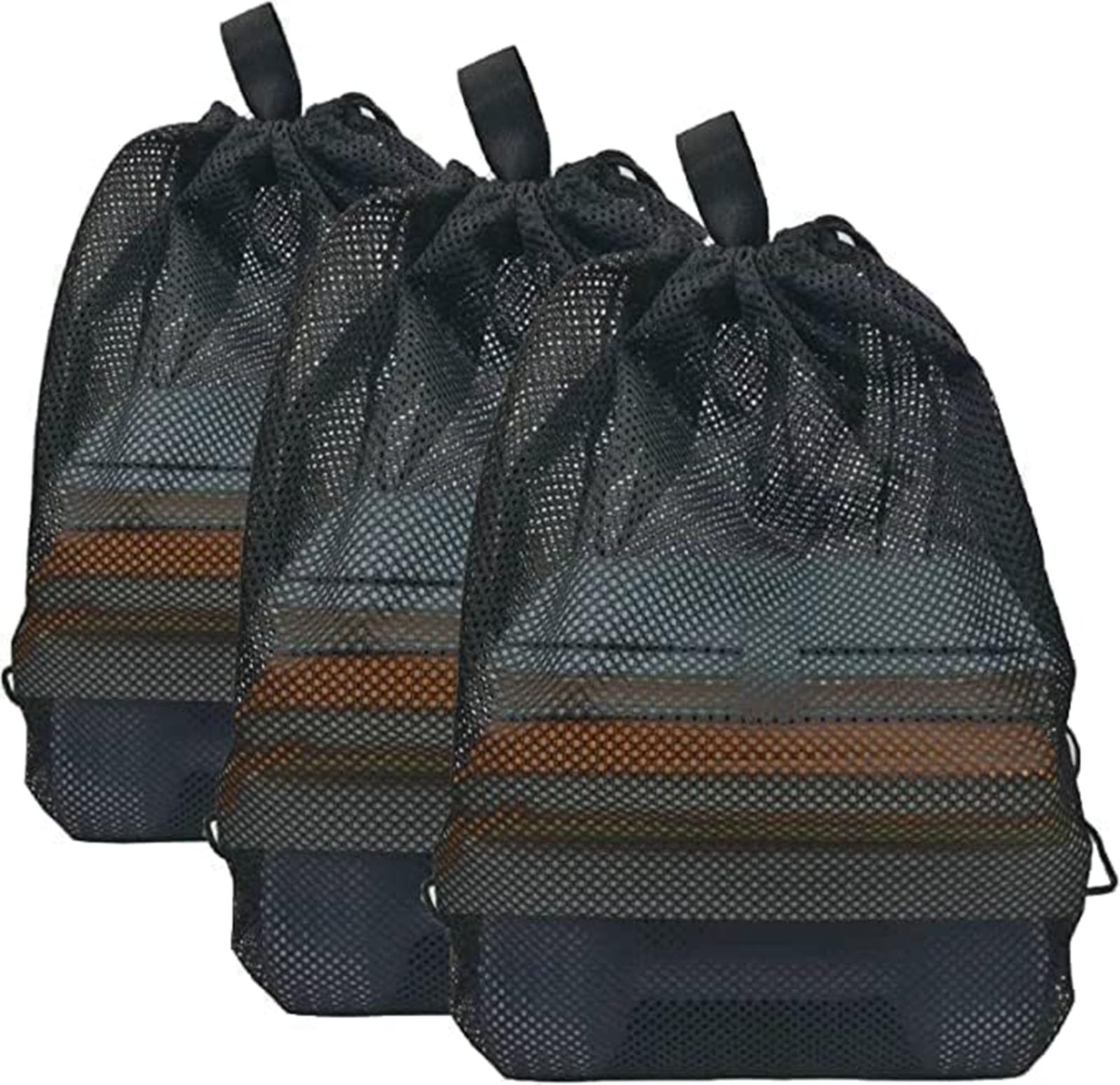 TBONTBY 3-Pack Drawstring Backpack Bags - 15 x 17.7 Inch Nylon Mesh Sports Gym Bags for Basketball, Soccer, Tennis Equipment & Gear Storage - Perfect for School, Travel & Workout Organization
