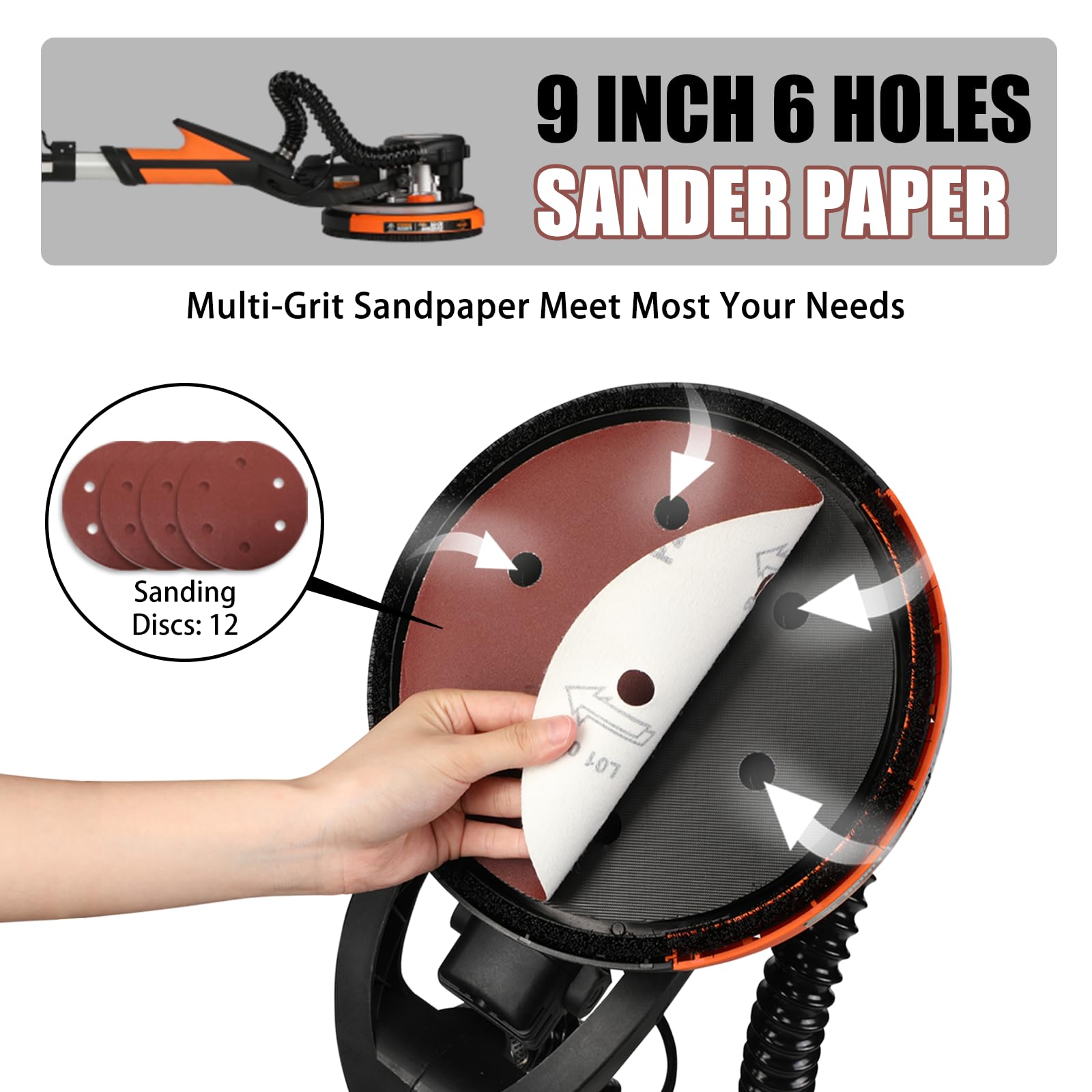 780W Electric Drywall Sander with Vacuum Dust Collection - 7-Speed Adjustable Power Sander for Walls, Ceilings & Floors - LED Light for Popcorn Ceiling Removal - Perfect for Home Renovation & Professional Construction Projects