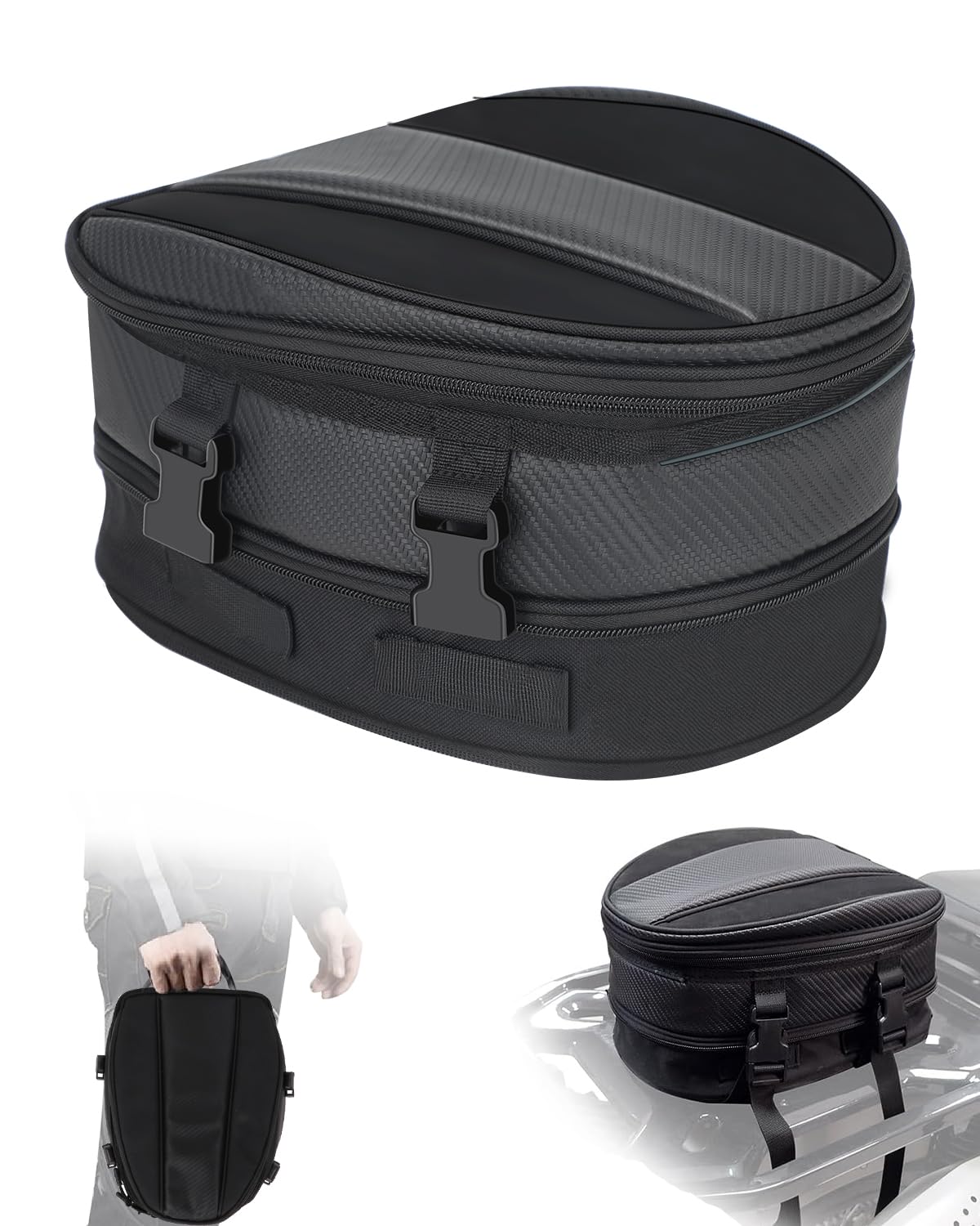 JFG Racing 12L Motorcycle Tail Bag - Dual Use Seat & Helmet Backpack for Street & Dirt Bikes