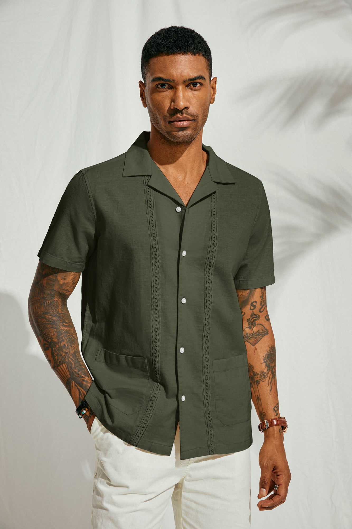Men's Linen Cuban Guayabera Shirt - Casual Button Down Beach Shirt for Summer, Vacations & Tropical Outings
