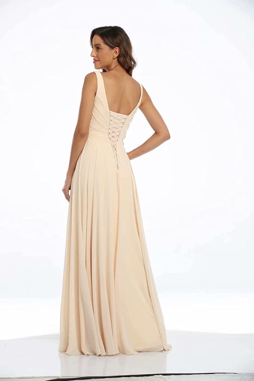 Elegant V-Neck A-Line Chiffon Bridesmaid Dress - Long Formal Evening Gown with High Slit for Weddings, Parties & Special Occasions