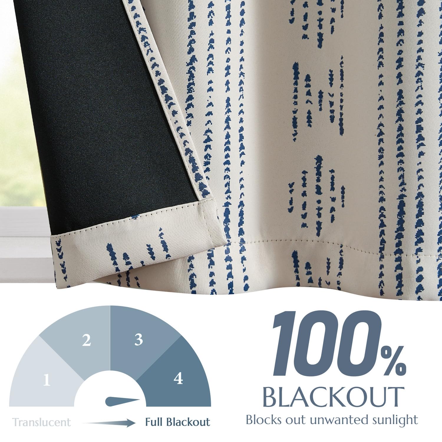 Jinchan 100% Blackout Bohemian Kitchen Curtains 24 Inch - Thermal Insulated Cafe Tier Curtains for Bedroom, RV, Basement - Blue on Beige Drapes for Half Windows | Perfect for Room Darkening & Energy Savings in Boho Style Homes