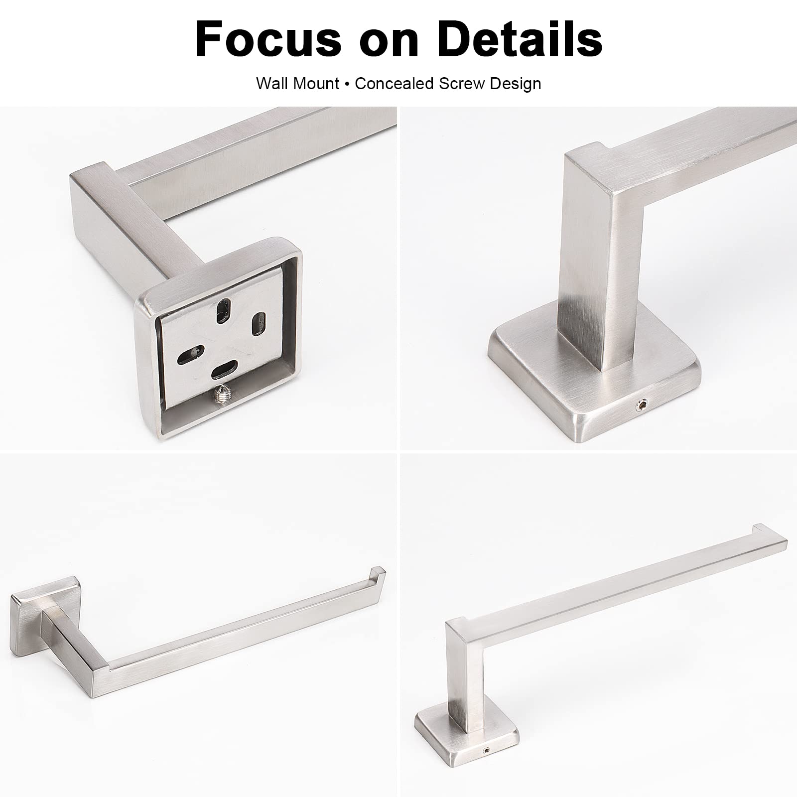 Premium SUS304 Stainless Steel Square Hand Towel Holder - Rustproof Wall Mounted Towel Ring & Bar for Bathroom & Kitchen - Contemporary Brushed Nickel Bath Accessory - Perfect for Modern Homes, Apartments & Guest Bathrooms