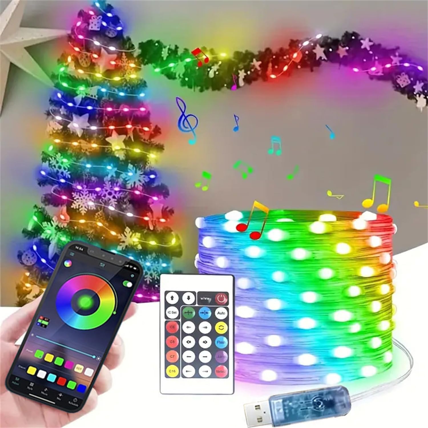 32.8FT 100 LEDs Smart RGB Fairy String Lights with Remote & APP Control - Waterproof Outdoor Rope Lights for Christmas, Halloween, Bedroom, Deck & Party Decorations - Perfect for Indoor/Outdoor Holiday Lighting, Garden Parties, and Home Ambiance
