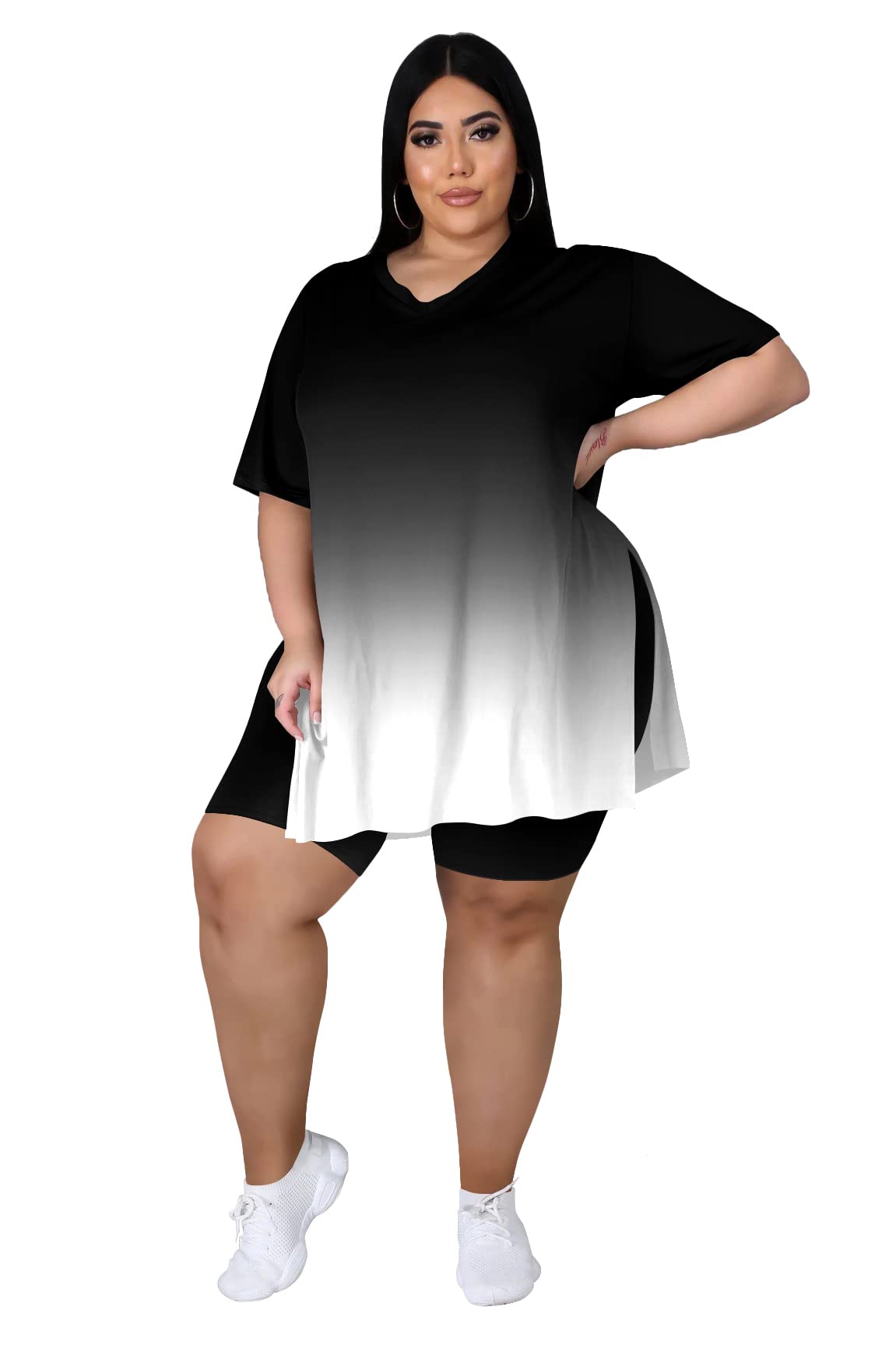 Plus Size Women's 2-Piece Loungewear Set - Oversized T-Shirt & Shorts Comfy Summer Sweatsuit | Lounge at Home, Casual Outing, Vacation Wear