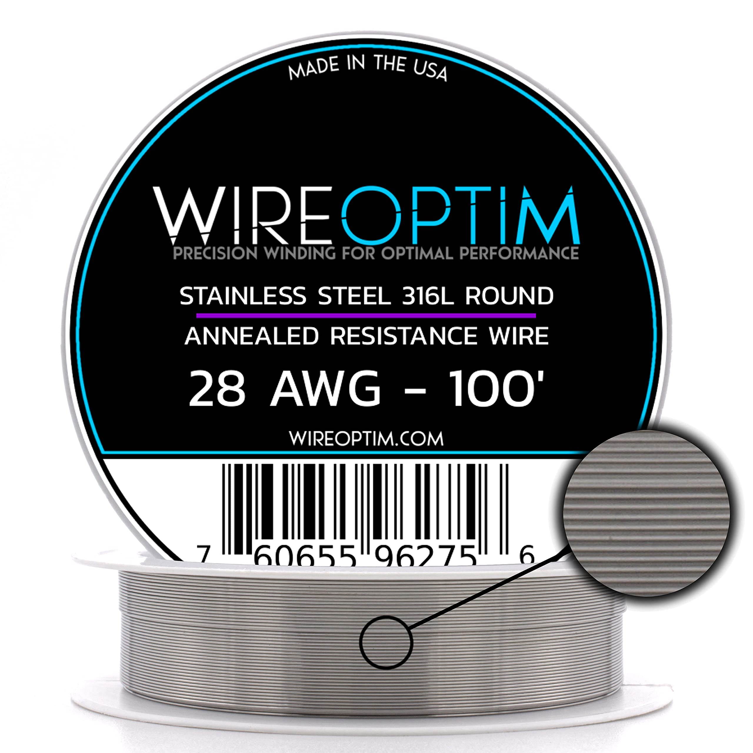 28 AWG 316L Stainless Steel Resistance Wire - 100ft for Heating & DIY Projects