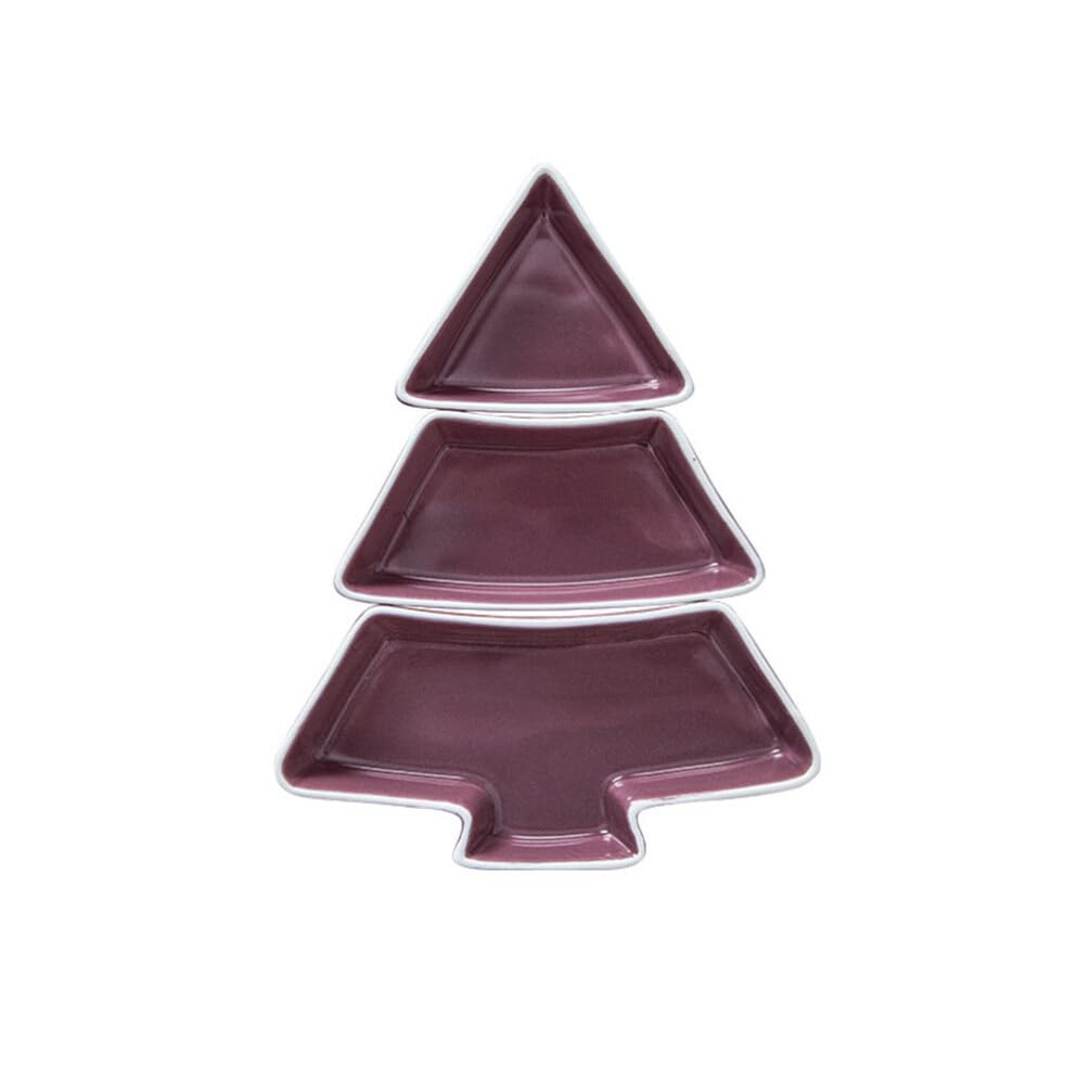 Christmas Tree Shaped Ceramic Snack Platter with Sections - Dried Fruit, Candy, Pastry & Nut Serving Dish for Holiday Parties & Entertaining (Purple)