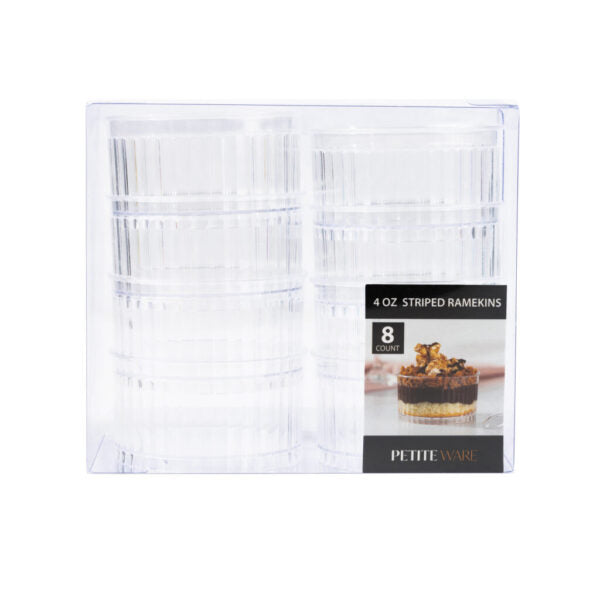 8-Pack 4 oz Striped Ramekins - Small Ceramic Baking Dishes for Crème Brûlée, Soufflé, Desserts & Appetizers - Perfect for Home Baking, Entertaining & Restaurant Use