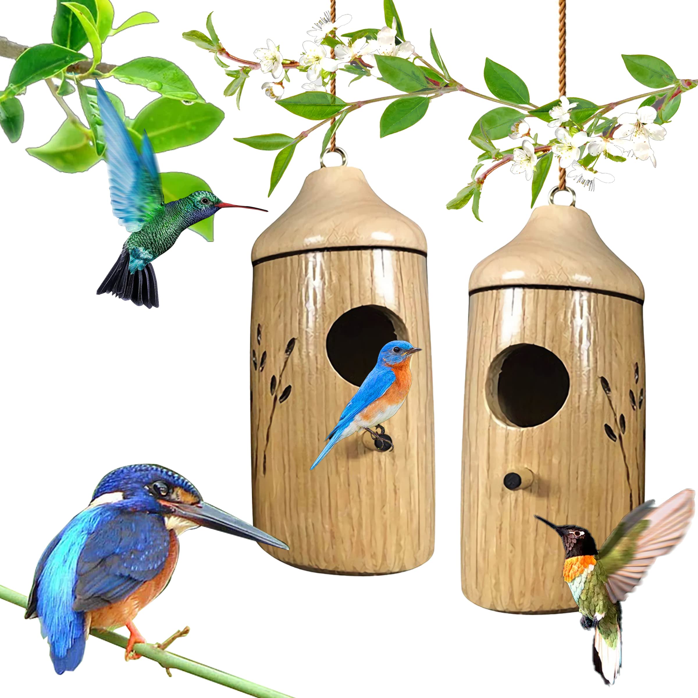 2022 New Hummingbird House - Handmade Wooden Bird House Pendant for Wren, Swallow & Sparrow Nesting - Outdoor Garden Decoration (1 Piece) - Perfect for Backyard, Patio & Nature Lovers