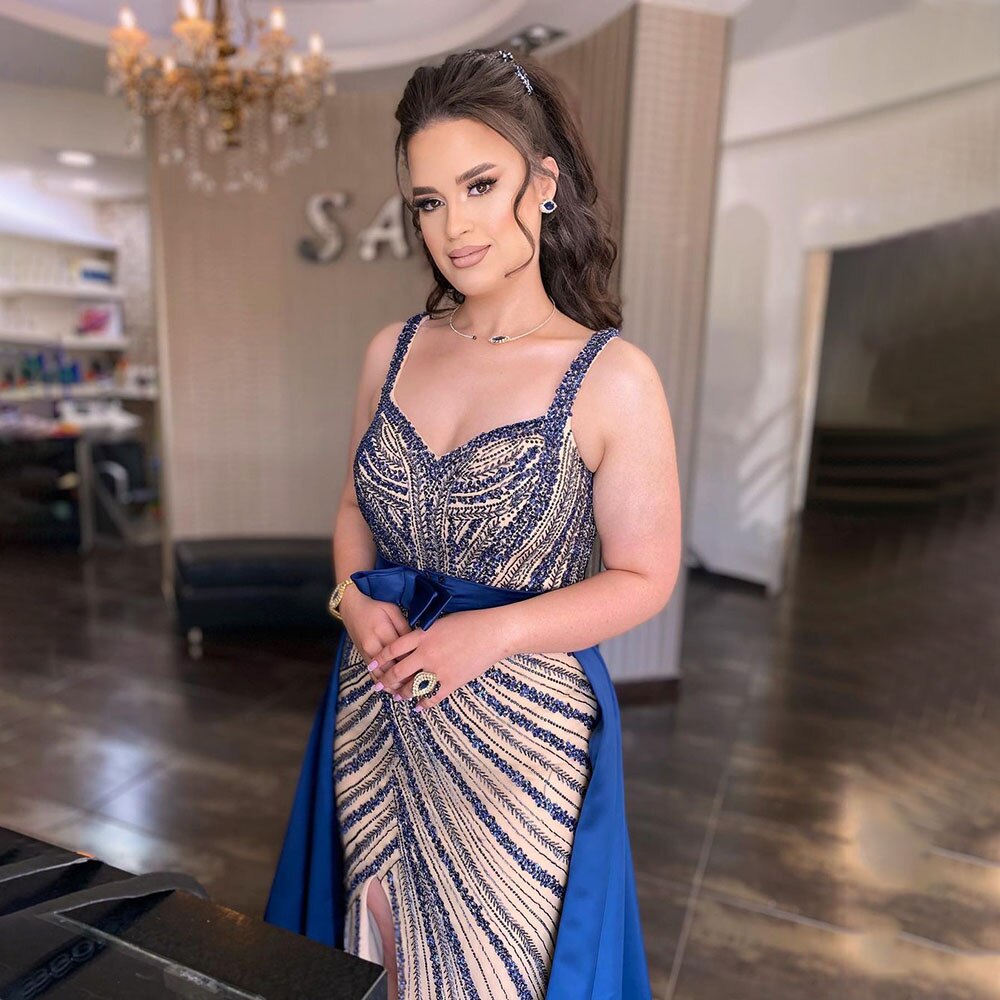 Serene Hill Sexy Blue Mermaid Evening Dress with Detachable Skirt & Beaded Sweetheart Neckline - Luxury Arabic Party Gown for Women 2025 LA71786 | Perfect for Formal Events, Weddings & Special Occasions