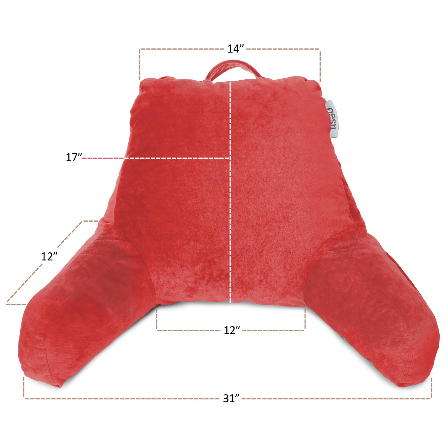 Nestl Reading Pillow - Shredded Memory Foam Back Support Pillow for Sitting in Bed, Reading, or Relaxing - Cherry Red Bed Chair Pillow with Pockets - Perfect for Reading, Watching TV, or Lounging in Bed