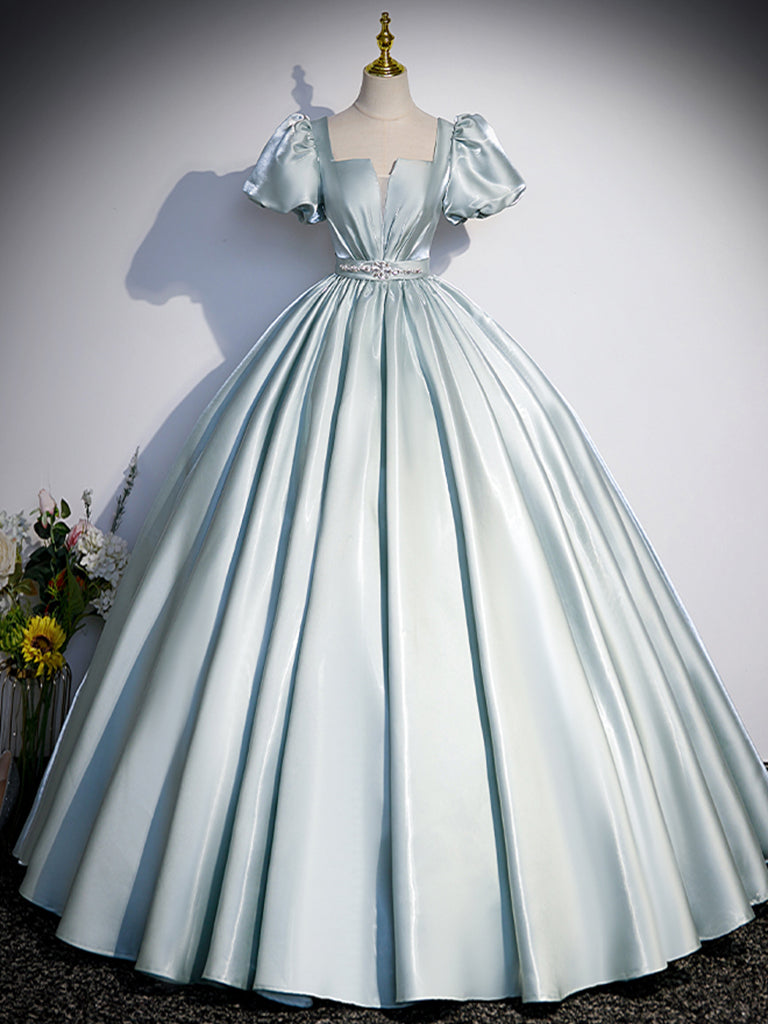 Elegant Blue A-Line Satin Long Prom Dress & Evening Gown for Women - Perfect for Formal Dances, Weddings & Special Occasions