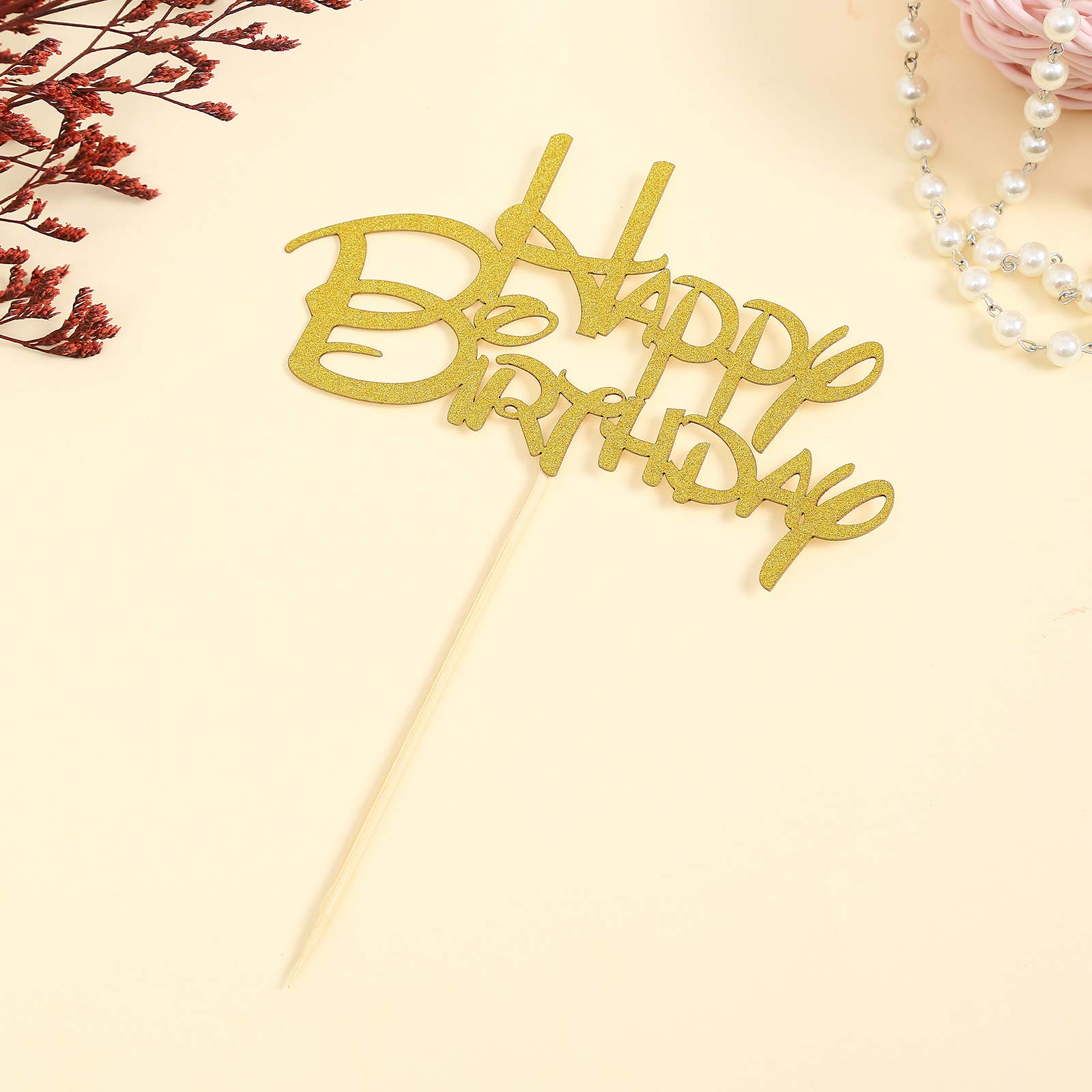 Black Glitter Happy Birthday Cake Topper - Premium Birthday Party Decoration Supplies for Cake Smash, Photo Booth Props & Black Paper Cake Topper Flags | Perfect for Birthday Parties, Baby Showers & Celebration Decorations