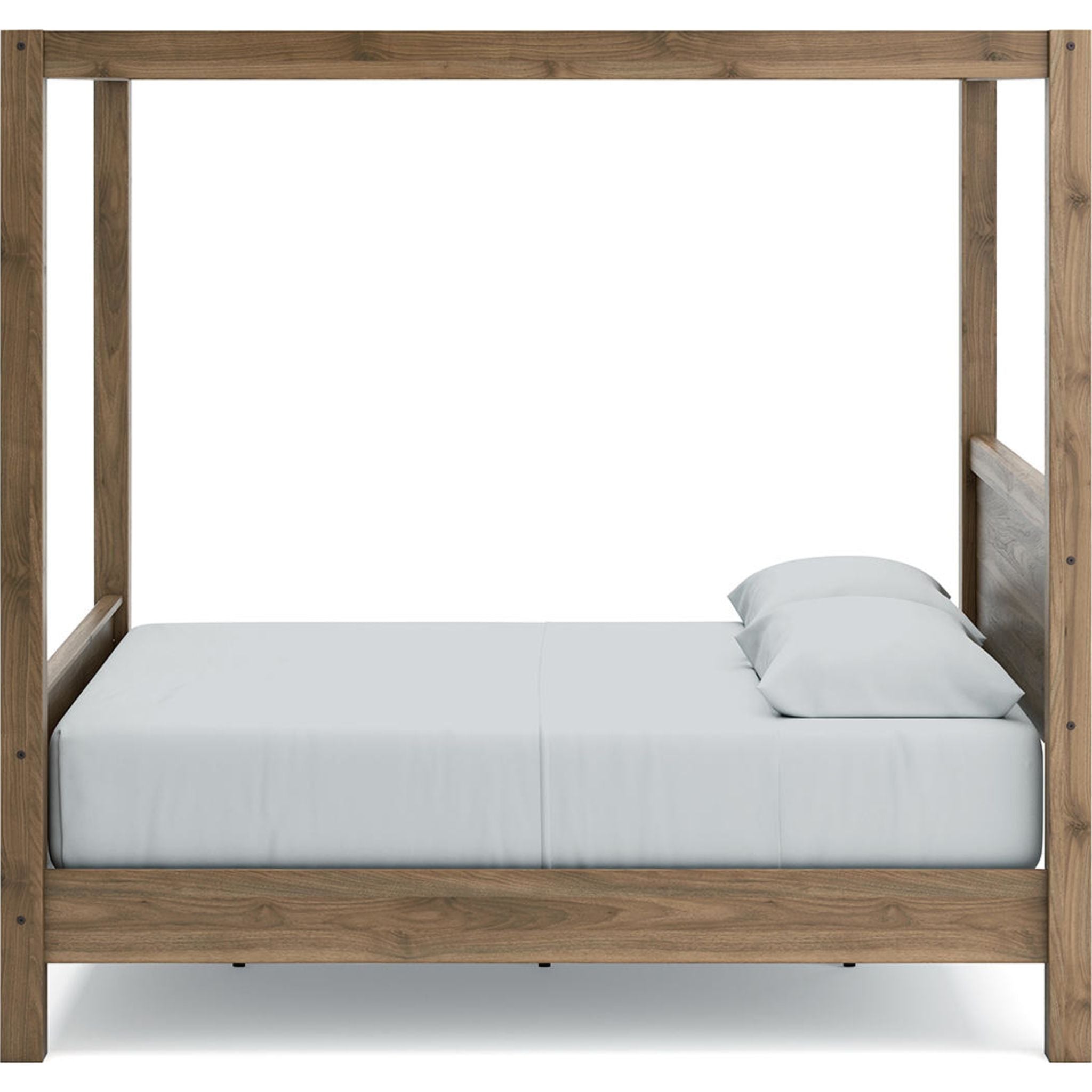 Aprilyn Queen Canopy Bed with Honey Finish - Elegant Four Poster Bed Frame for Master Bedroom Decor, Romantic Bedroom Design & Luxurious Sleeping Experience