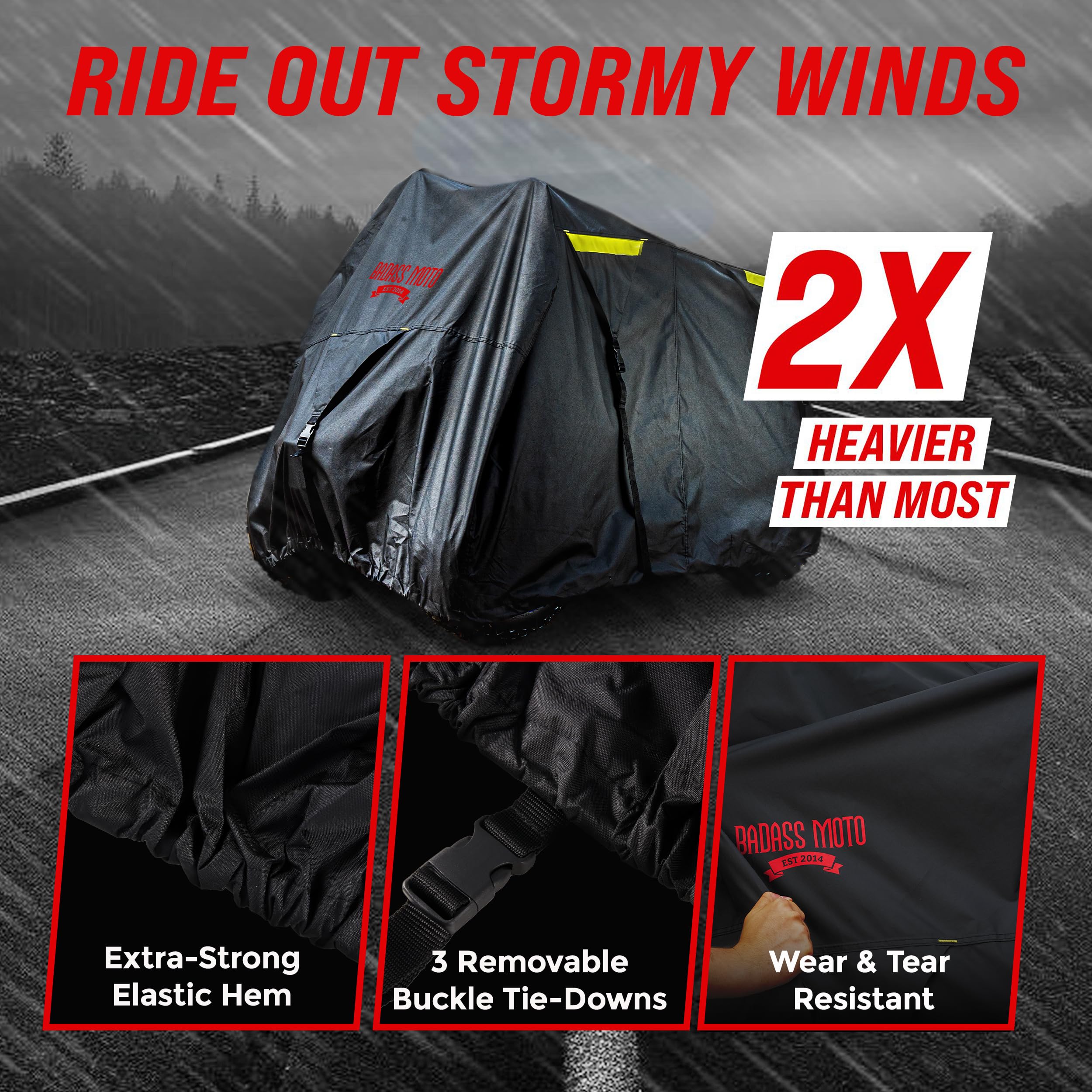 Badass Moto ATV Cover - Heavy Duty Waterproof Outdoor Protection with Rip-Resistant & Night-Reflective Design - Universal 4 Wheeler Cover with Easy-Access Zipper & Ventilation - Perfect for ATV, UTV, Quad Bike Accessories (95