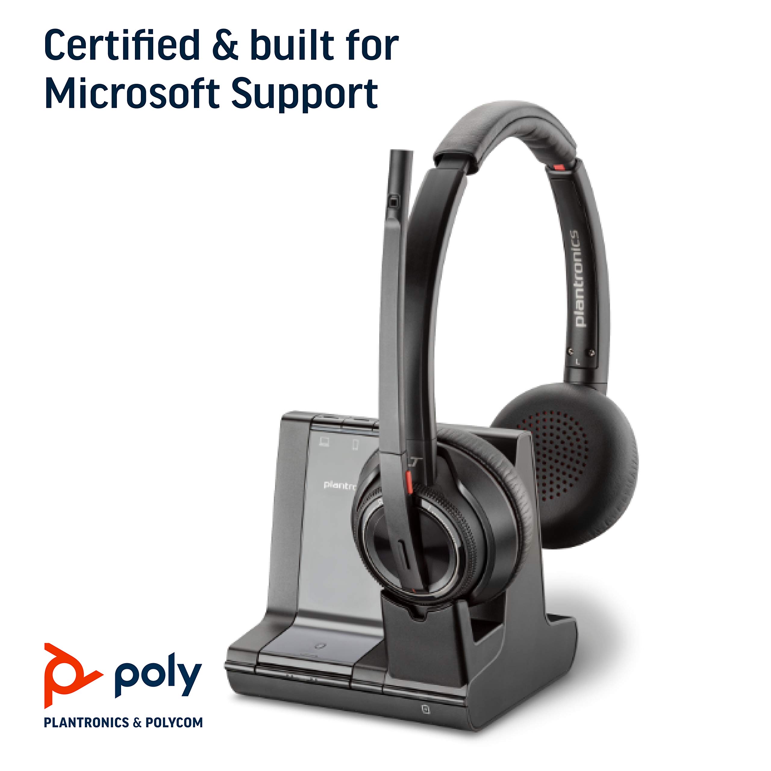 Plantronics Savi 8220 Wireless DECT Headset for Office - Stereo Dual Ear Headphones with Bluetooth - Compatible with PC, Mac, Cell Phones - Certified for Microsoft Teams, Zoom - Ideal for Remote Work & Video Conferencing