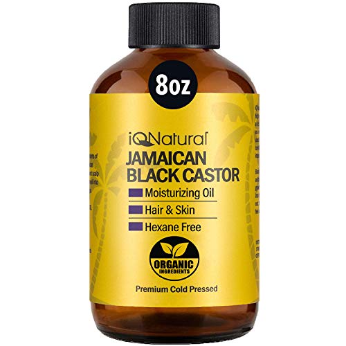 **iQ Natural Jamaican Black Castor Oil - 100% Pure Cold Pressed for Hair Growth, Scalp Care, Skin & Nail Conditioning - Unscented (8oz) - Ideal for Natural Hair, Beard & DIY Beauty Treatments**