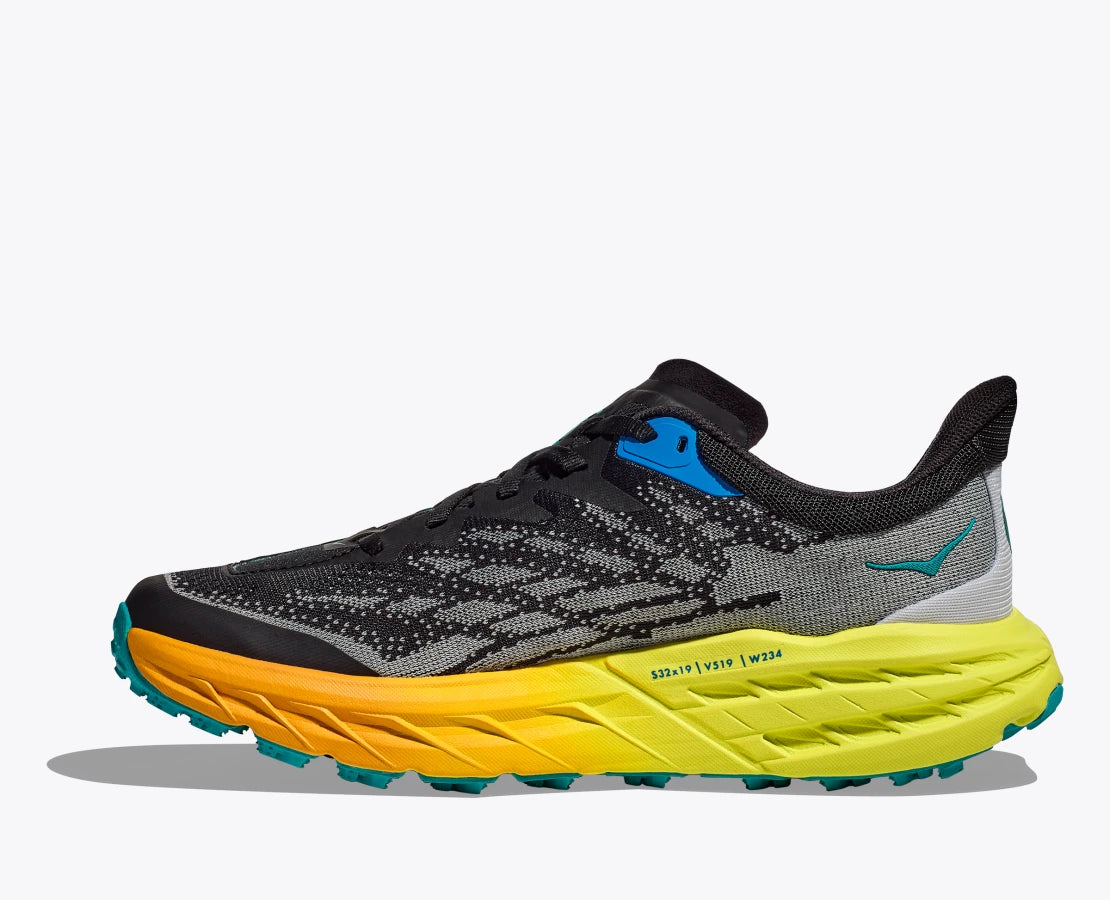 HOKA Men's Speedgoat 5 Trail Running Shoes - Black & Evening Primrose | Lightweight Cushioned for Hiking & Outdoor Adventures