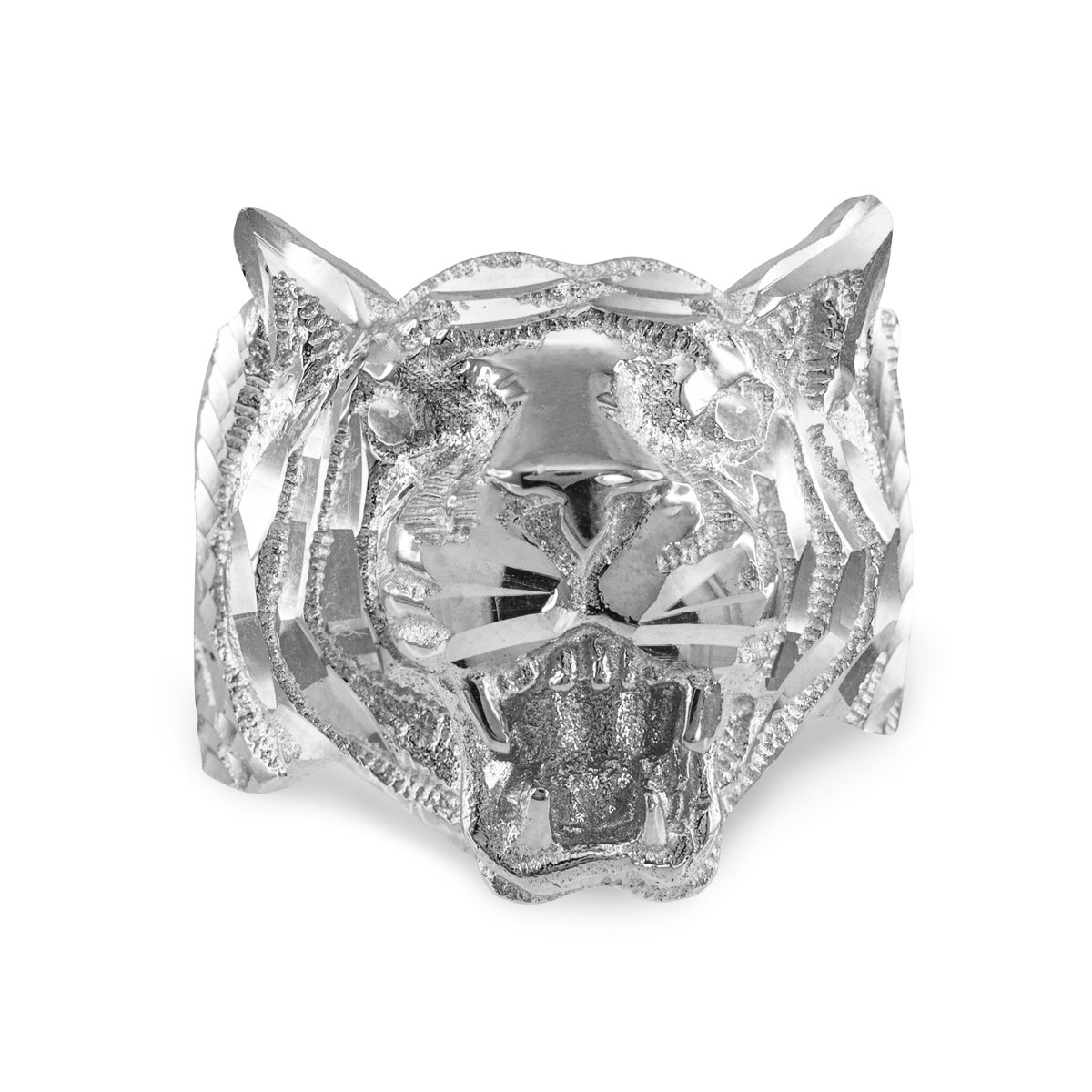 14K White Gold High Polish Tiger Ring for Men - Stylish & Durable Jewelry for Everyday Wear, Gifts, and Special Occasions