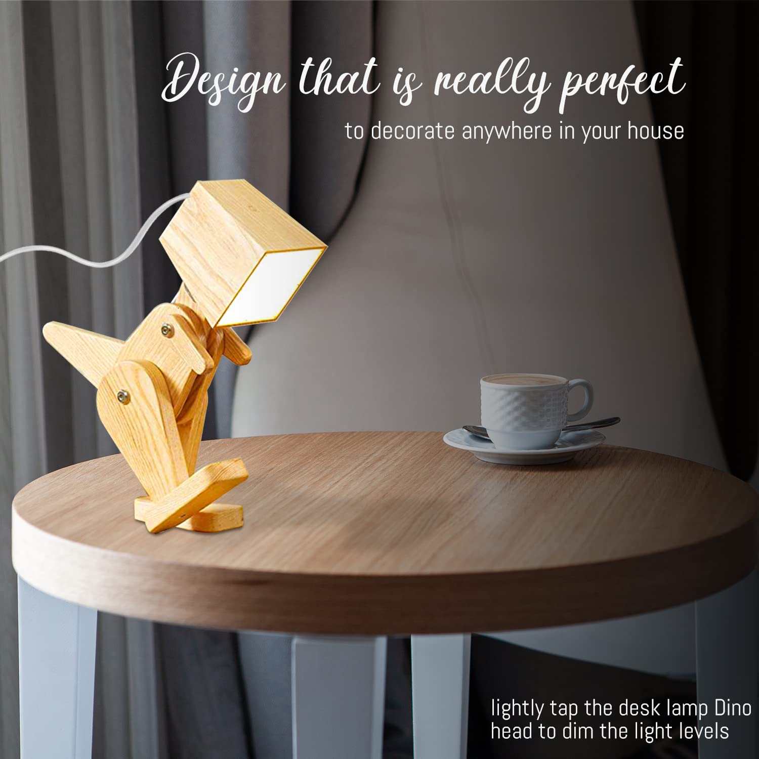 Wooden Dinosaur Table Lamp - Adjustable Touch Control Dimmable Night Light for Kids Room, Bedroom, Study & Office | Cute Animal Desk Lamp with Warm White Light | Perfect for Night Reading, Nursery Decor & Gift Giving (Nature Theme)