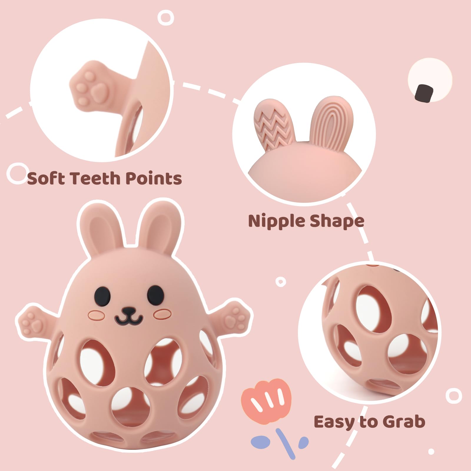 **Baby High Chair Suction Toys - Silicone Teething Chew Toys for Infants 6-12-18 Months, BPA-Free Food Grade Safe, Beige & Pink - Perfect for Dining, Travel & Playtime**