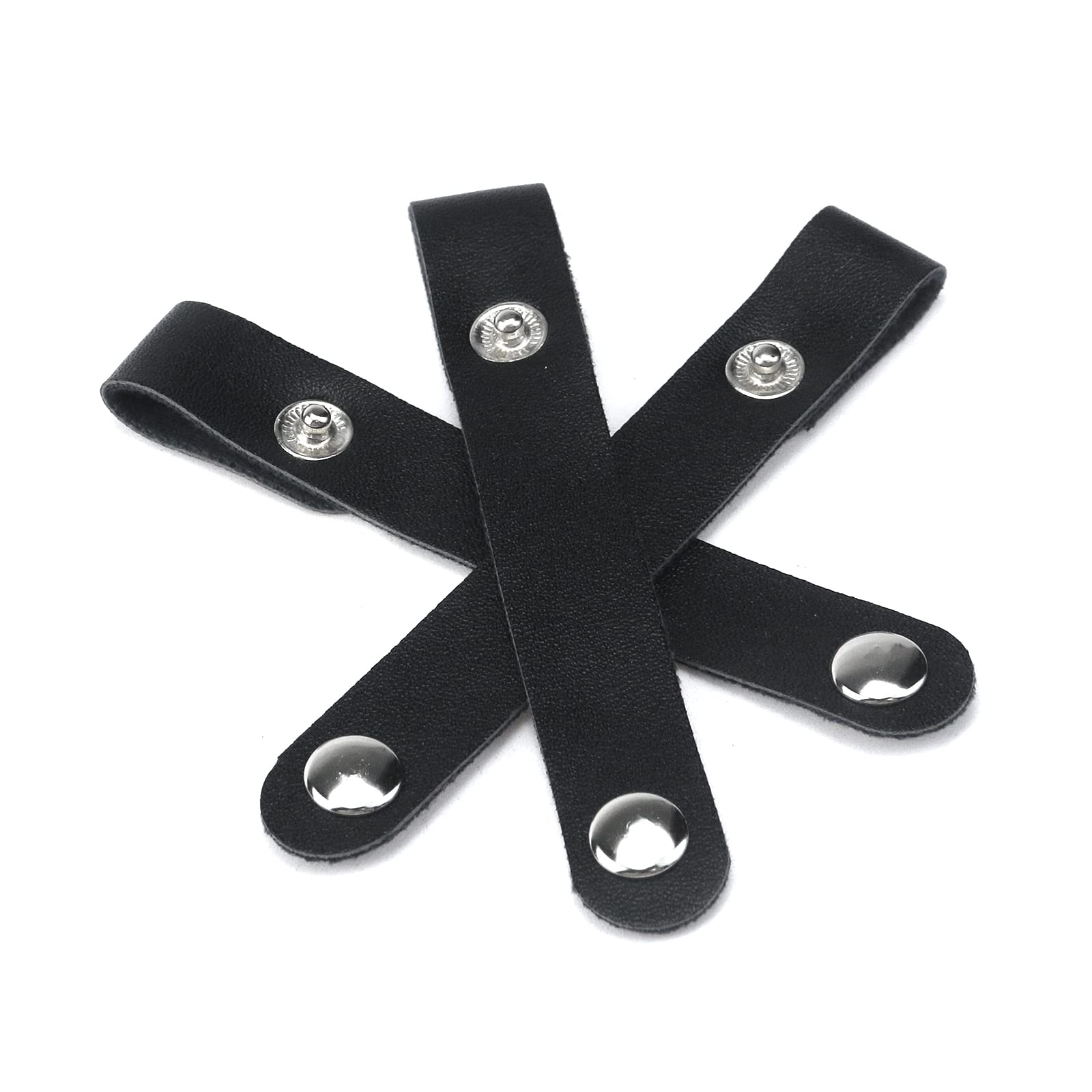 20pcs Black Leather Cable Straps with Snap Fastener - Reusable Leather Cable Ties for Charger, Extension Cord & Wire Management - Perfect for Home, Office & Travel Organization