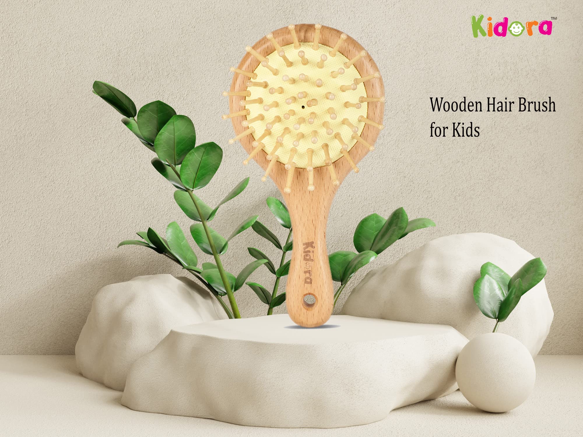 Kidora Wooden Baby Hair Brush with Natural Bamboo Bristles - Gentle Scalp Massage & Hair Grooming Brush for Kids & Toddlers - Travel-Friendly Mini Hairbrush for Newborns & Infants - Perfect for Daily Care, Baby Shower Gifts & On-the-Go Parenting