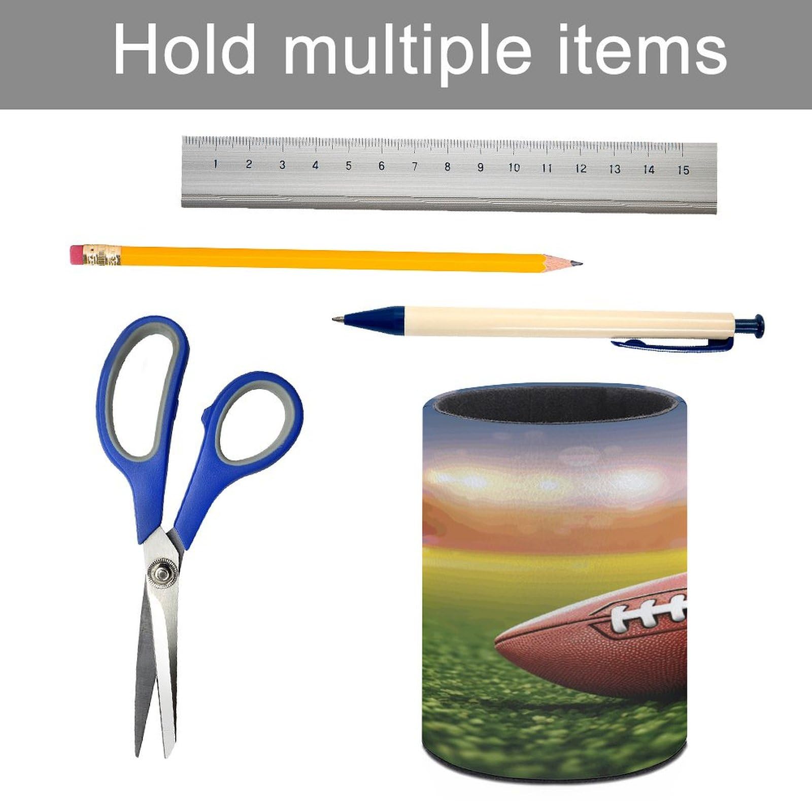 YJWANDO Genuine Leather Pen Holder - Football on Grass Sports Themed Desk Organizer - Premium Leather Pen Cup & Office Desk Accessory - Perfect for Sports Fans, Office & Home Workspace Organization