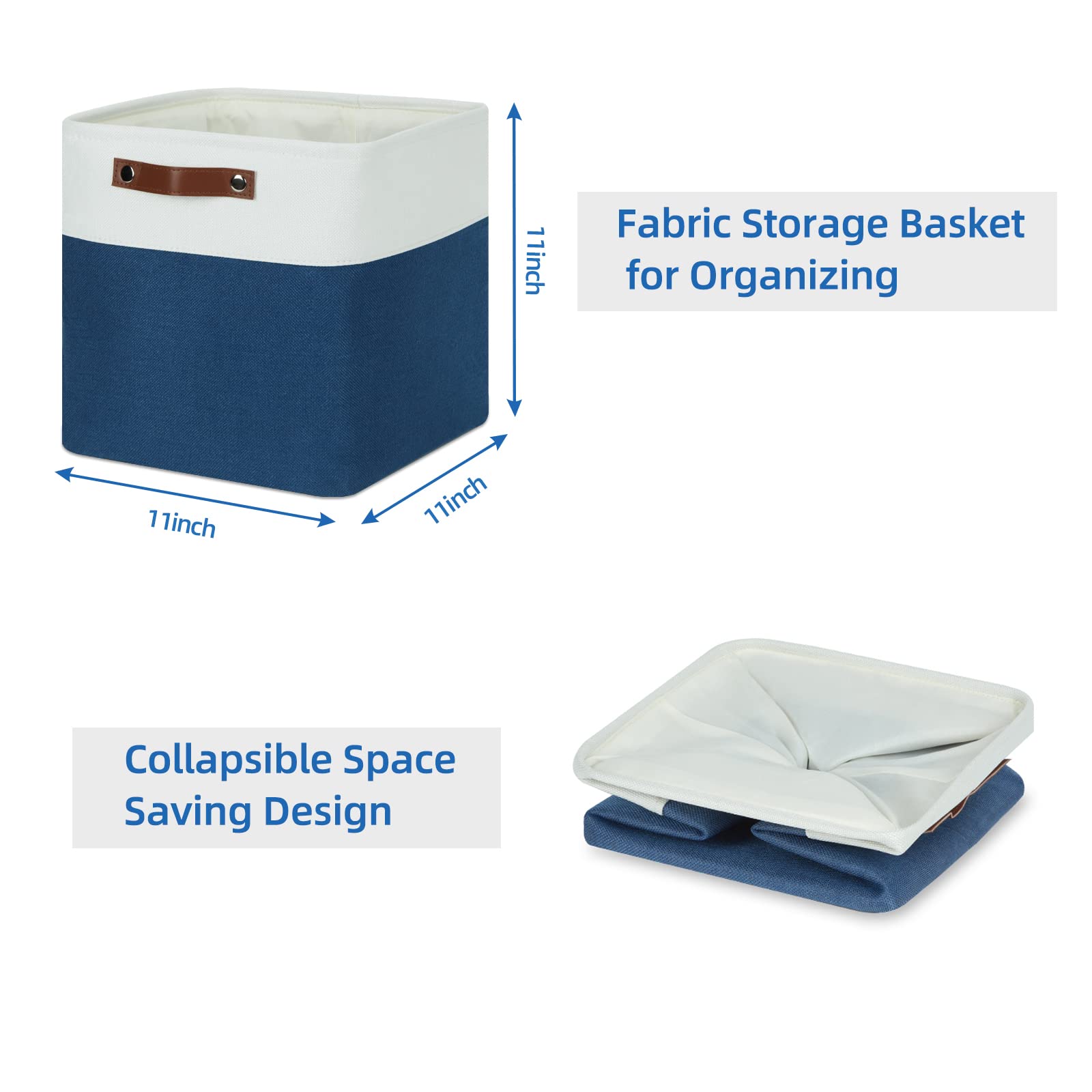 Temary 4-Pack Fabric Storage Cubes 11x11 Inch - Blue & White Organizing Bins with Handles for Home, Closet, Office, Nursery | Perfect for Shelves, Toy Storage, and Gift Baskets