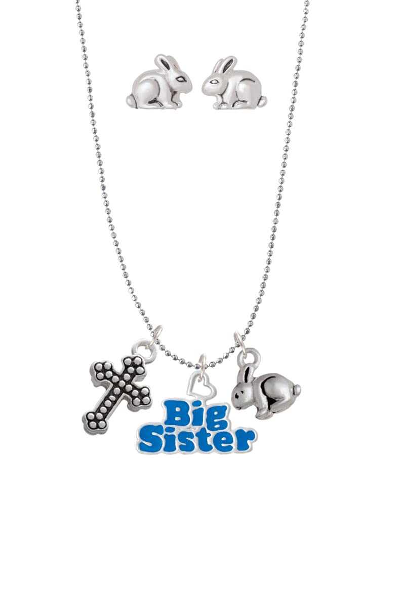 Big Sister Heart & Bunny Necklace Earrings Set - Silver Tone Jewelry Gift for Sisters, Best Friends | Perfect for Birthdays, Anniversaries & Special Occasions
