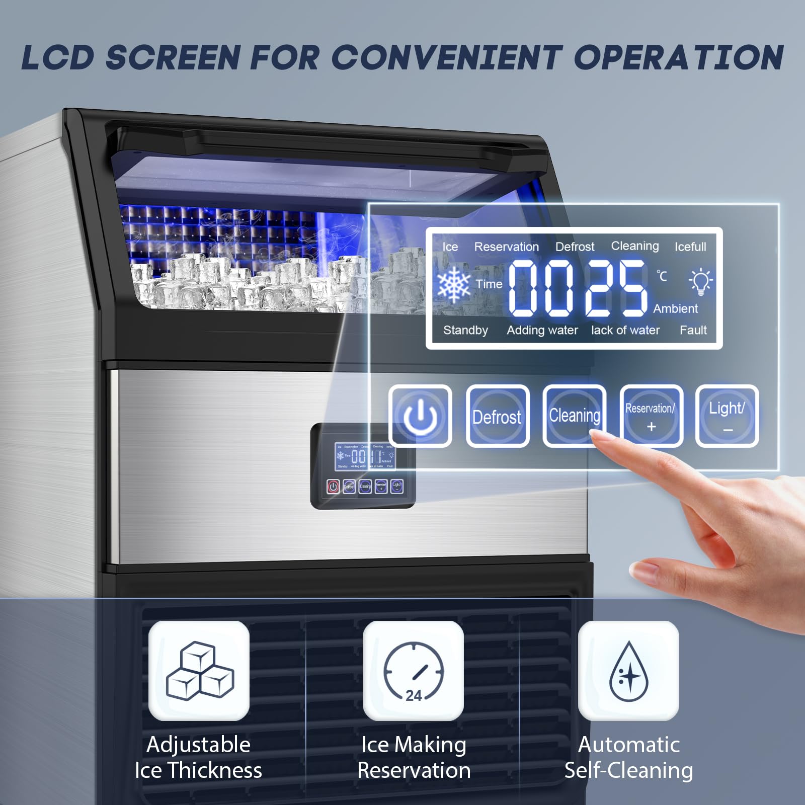 Commercial Ice Maker Machine 300LBS/24H with 75LBS Storage Bin - Stainless Steel Undercounter & Freestanding Ice Maker for Home Bar, Restaurant, Outdoor Use - Produces 108 Ice Cubes per Cycle - Self-Cleaning - Perfect for Parties, Cafes, and Commercial Kitchens