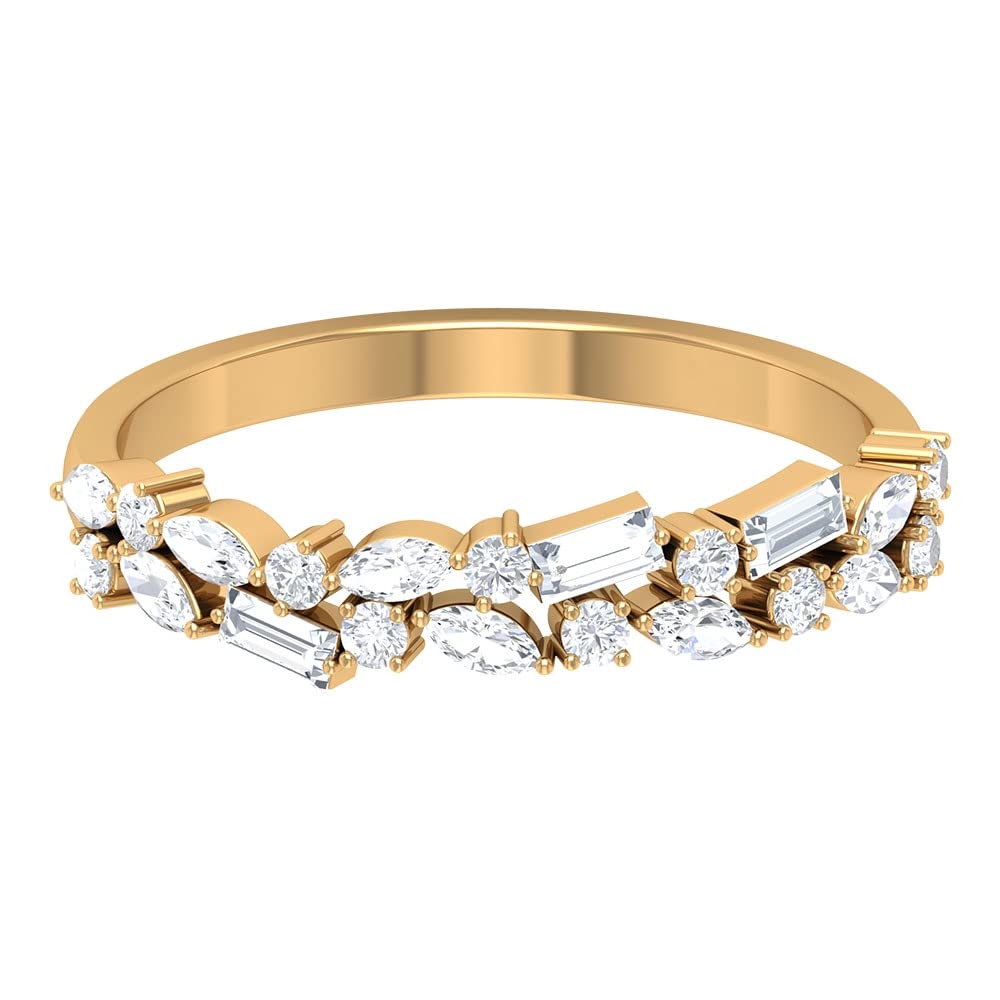 0.50 Carat Diamond Semi Eternity Ring for Women - 14K Yellow Gold Half Eternity Band - Size US 4.75 - Elegant Designer Wedding & Anniversary Jewelry Gift for Her