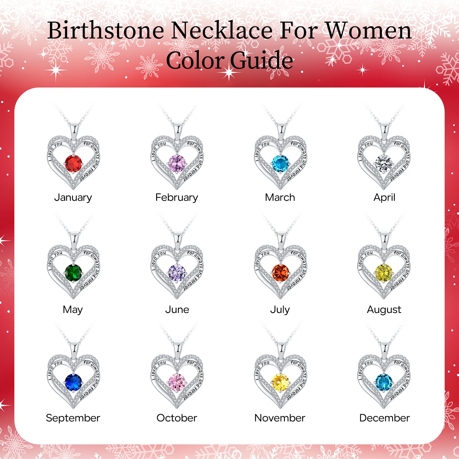Heart Birthstone Necklace for Women - S925 Sterling Silver Personalized Pendant, Anniversary & Birthday Gift for Wife, Mom, Girlfriend | Perfect for Valentine's Day, Mother's Day & Special Occasions