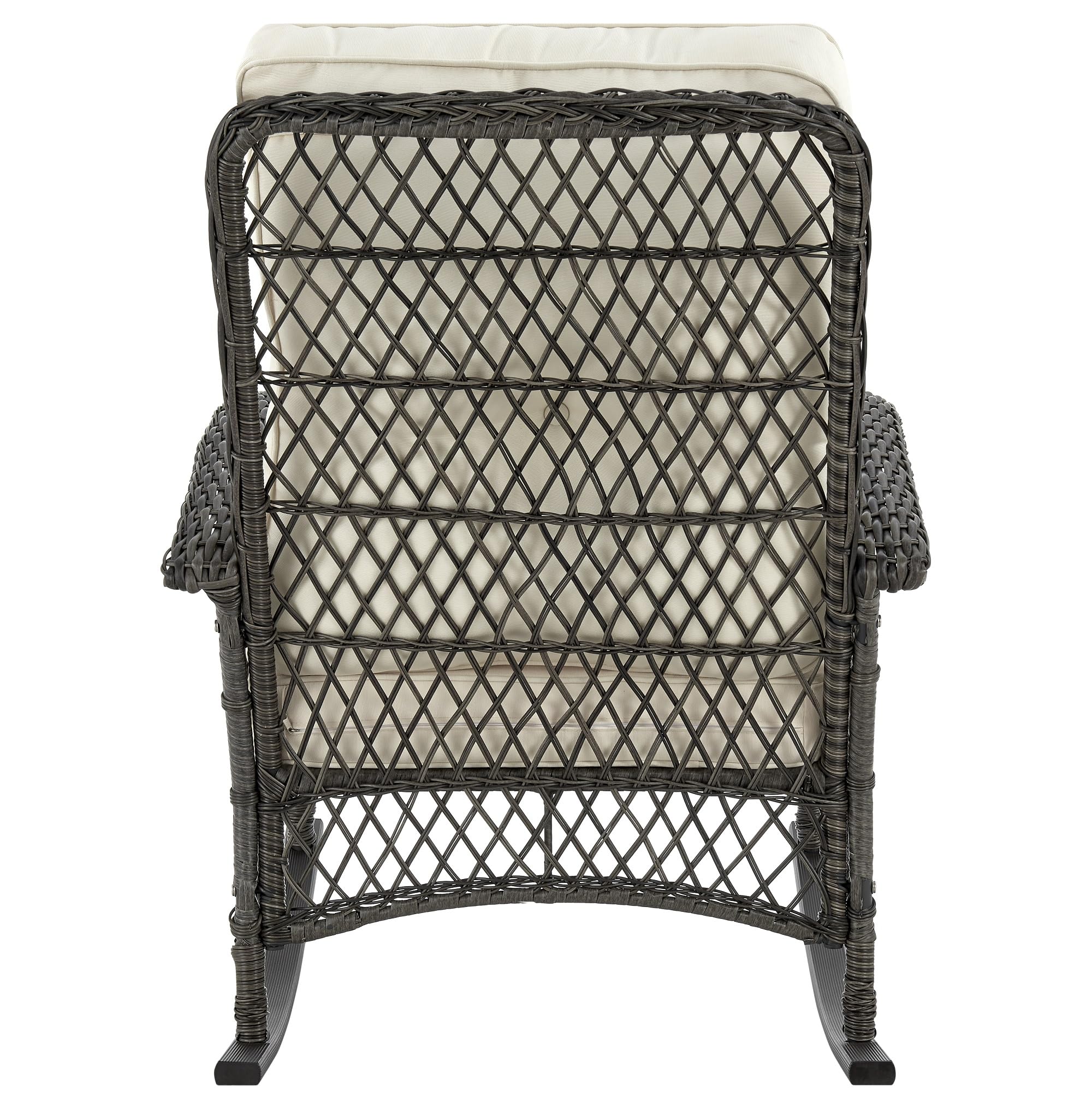 Premium Steel Rattan Outdoor Rocking Chair with Removable Waterproof Cushions - Weather-Resistant Patio Rocker with Curved Edge & Sturdy Frame (Cream) - Perfect for Garden, Porch, Poolside & Backyard Relaxation