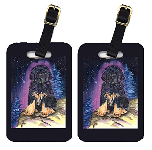 Starry Night Tibetan Mastiff Luggage Tags - Set of 2 Large Colorful Pet ID Tags for Travel Bags & Suitcases | Durable Dog-Themed Baggage Identifier for Airports & Vacations