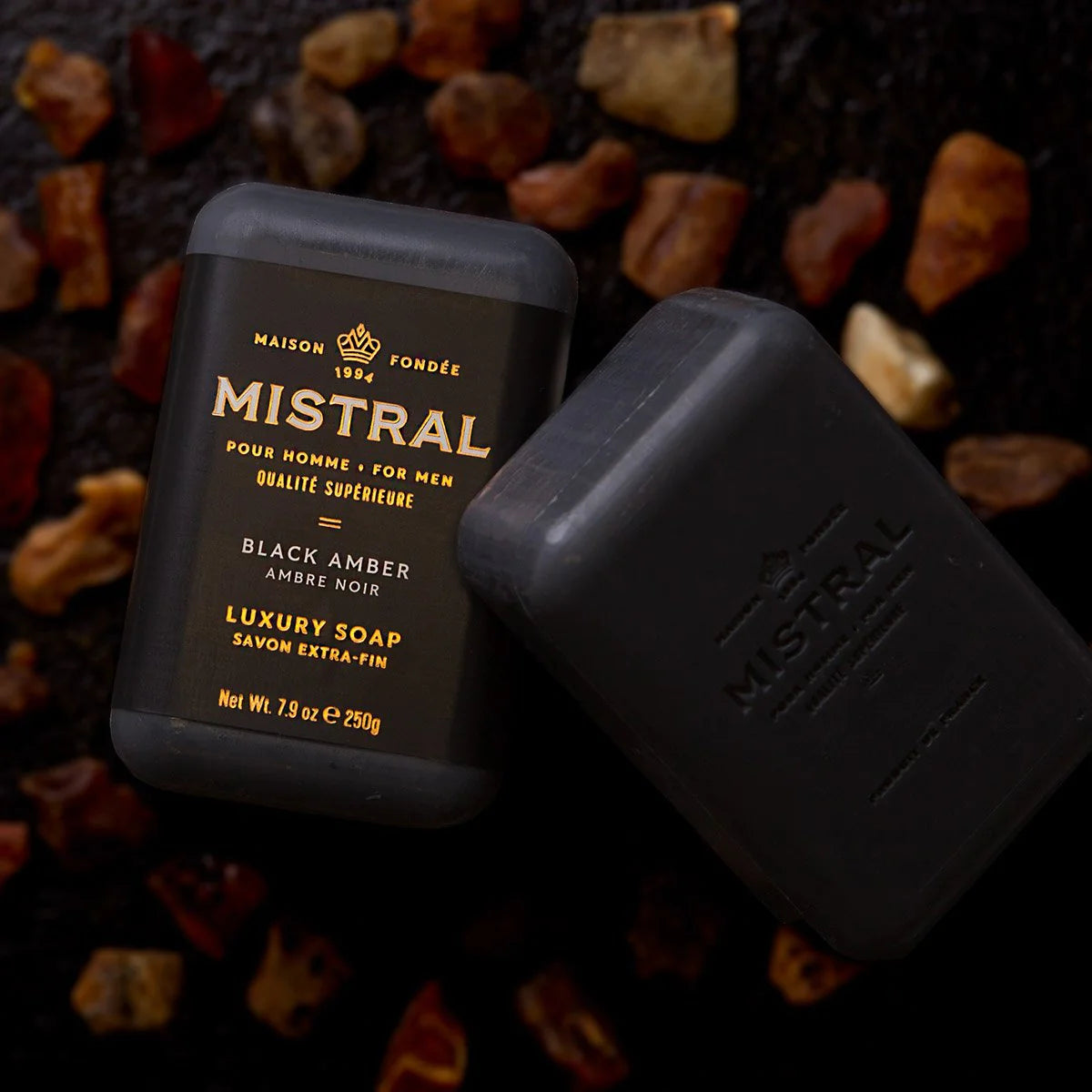 Black Amber Mistral Men's Bar Soap - Luxury Fragrance Soap for Men, Natural Skin Cleansing & Moisturizing - Perfect for Daily Shower, Gym & Travel