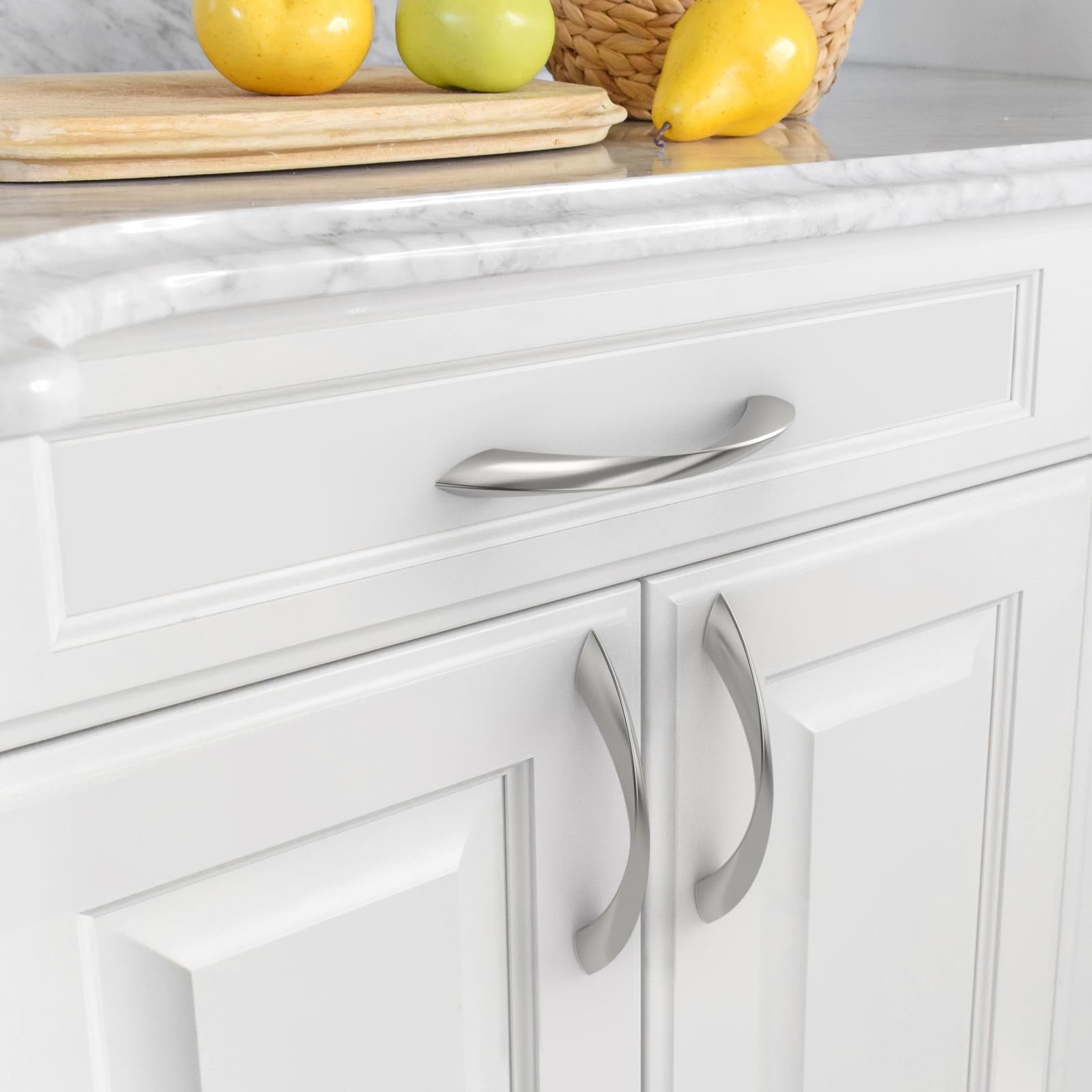 10 Pack Brushed Satin Nickel Cabinet Pulls - 3.75 Inch (96mm) Hole Centers, Arch Twisted Kitchen Cabinet Handles, Durable Zinc Alloy Hardware for Cabinets, Cupboards & Drawers - Perfect for Modern Kitchen & Bathroom Renovations