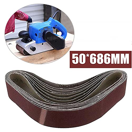 10Pcs/Set Aluminum Oxide Sanding Belts 40-1000 Grits, 50x686mm Abrasive Wood Grinding Sander Tools for Woodworking, Metal Polishing & DIY Projects (40/60/80/120/240 Grit Set)