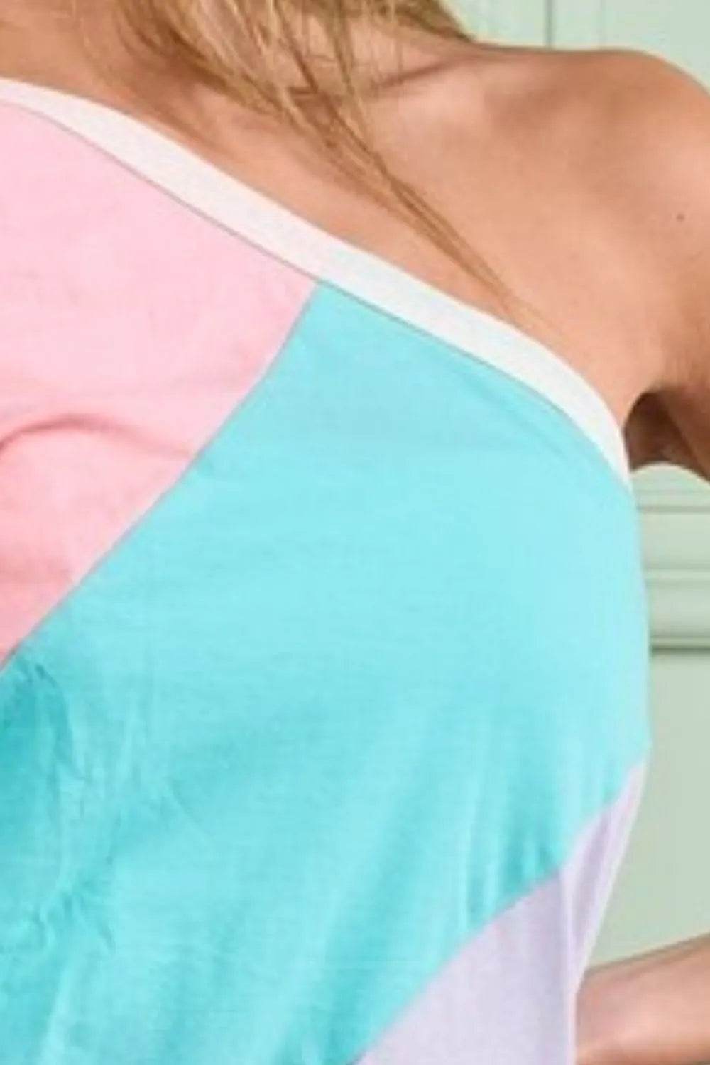 Stylish BiBi Cotton Color Block One Shoulder Top for Women | Trendy Summer Casual Wear | Perfect for Beach Outings, Parties & Date Nights