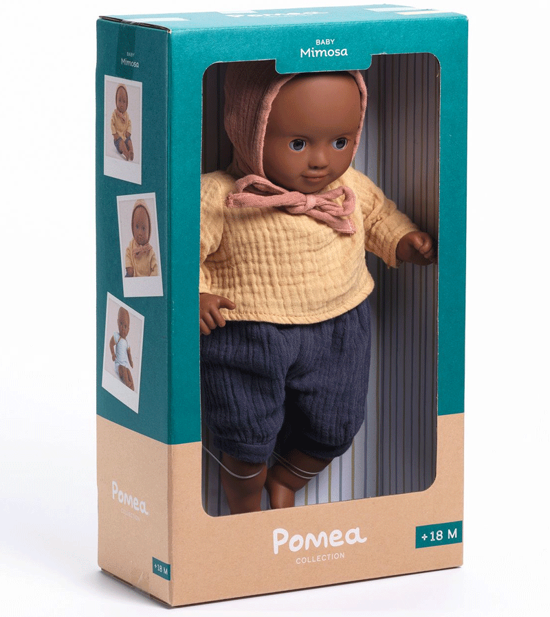 Pomea Mimosa Baby Doll by Djeco - Soft & Cuddly Plush Toy for Toddlers & Kids | Perfect for Pretend Play, Nursery Decor & Gift Giving