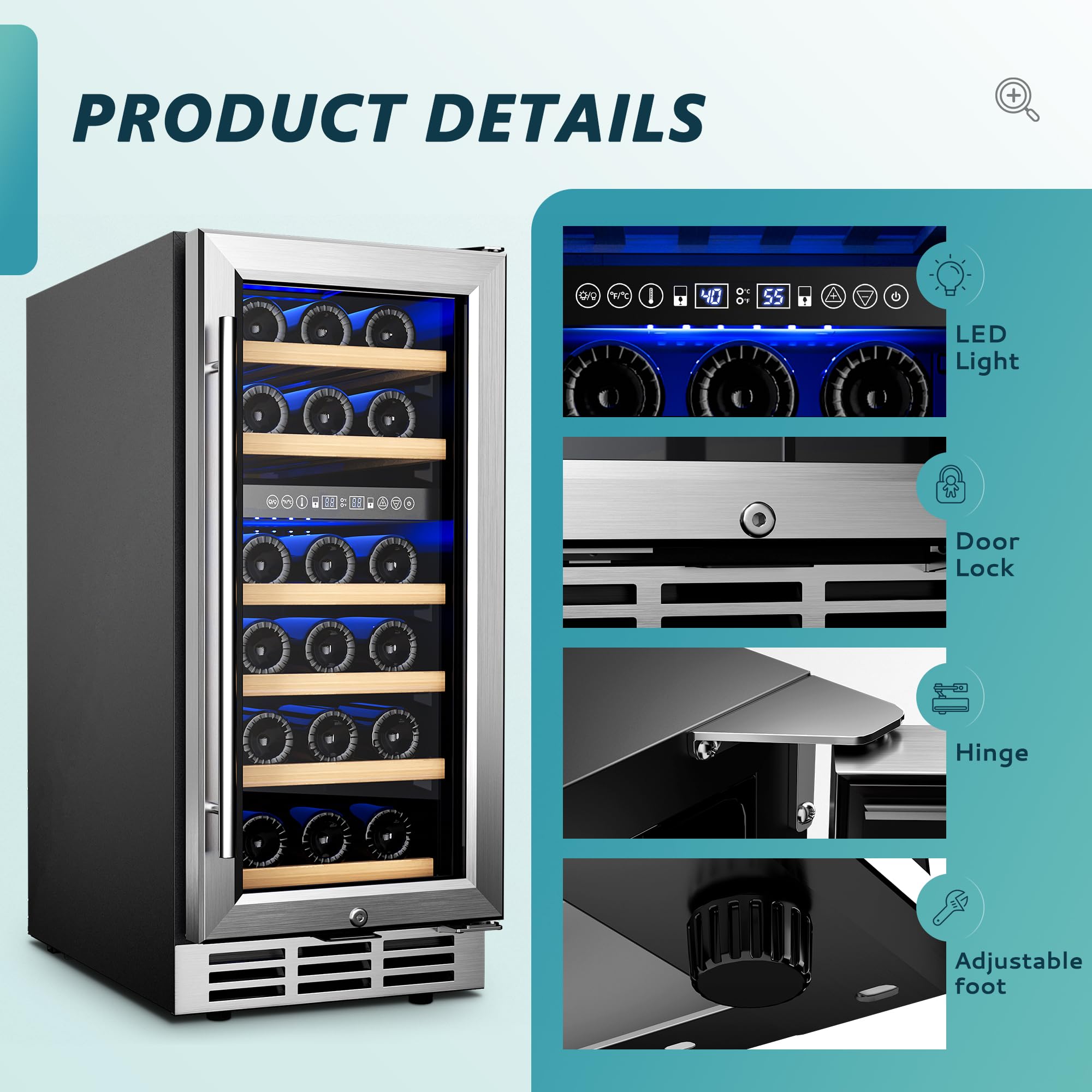 EUHOMY 15 Inch Dual Zone Wine Cooler Refrigerator - Digital Temperature Control, Ultra Quiet Compressor, Double Layer Glass Door - Holds 33 Bottles - Perfect for Home Bars, Restaurants, and Wine Cellars