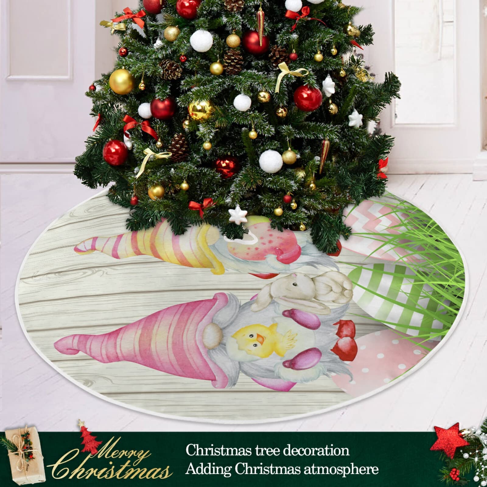 Ollabaky 35.4 Inch Easter Tree Skirt with Cute Gnome & Easter Egg Design - Holiday Christmas Decor for Home, Party & Festive Celebrations | Perfect for Xmas Tree Base, Easter Decorations & Seasonal Gatherings