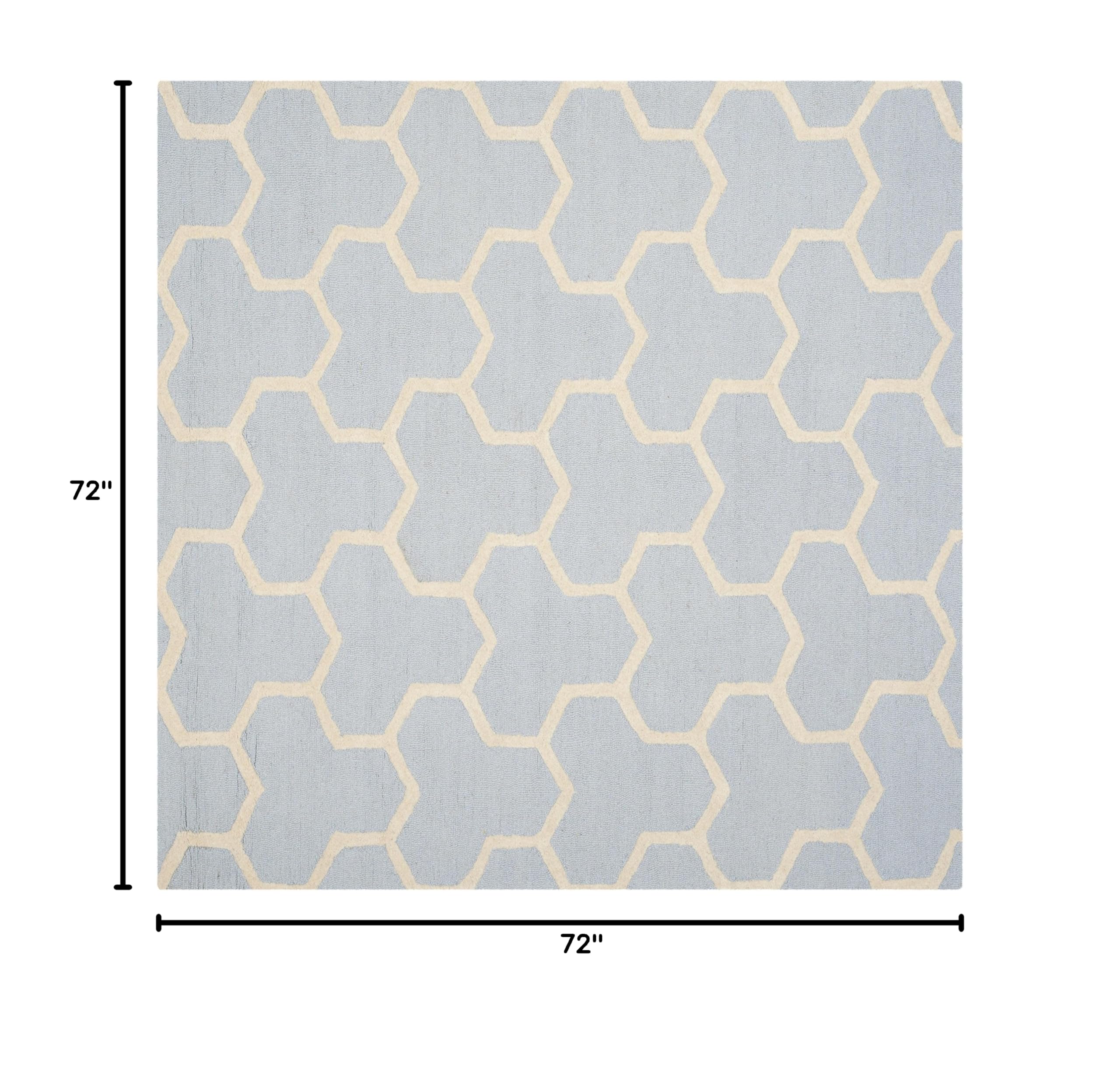 SAFAVIEH Cambridge Collection 6' Square Light Blue/Ivory Moroccan Wool Area Rug - Handmade Premium Quality for Living Room, Bedroom & Office Decor