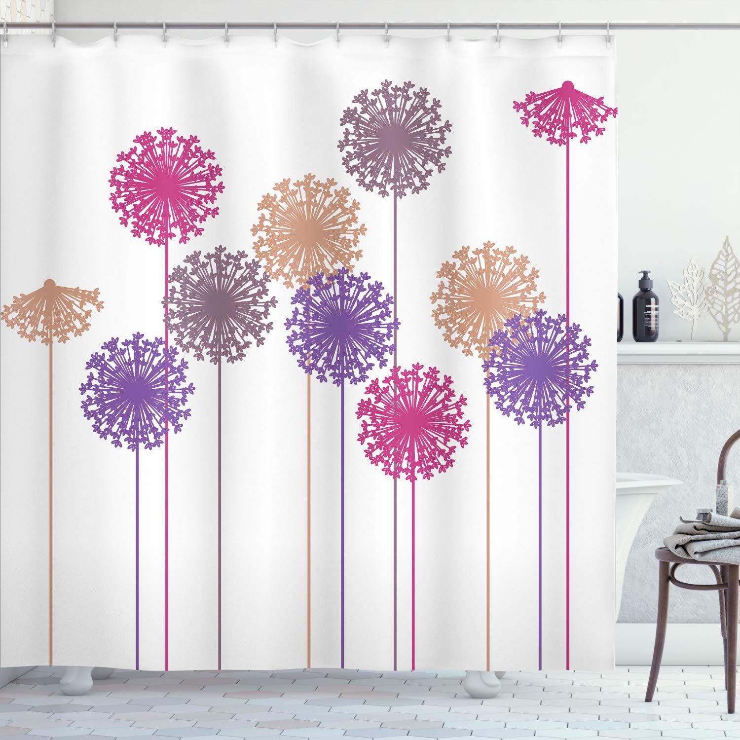 Ambesonne Dandelion Shower Curtain - Abstract Wildflower Silhouette Botanical Design, Summer Meadow Inspired Bathroom Decor, 69x70 Inch White Ecru Fabric Shower Liner with Hooks | Perfect for Modern, Farmhouse & Bohemian Bathrooms