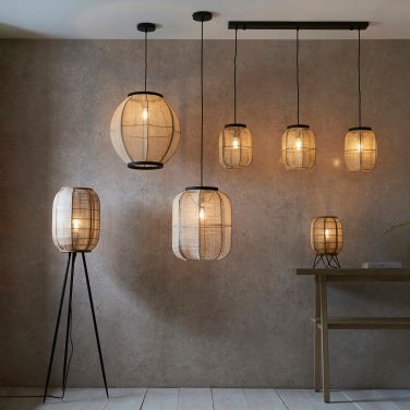 Handmade Wood and Linen Pendant Light Fixture - 1Lt Medium/Large Size - Perfect for Dining Room, Bedroom or Living Room Lighting