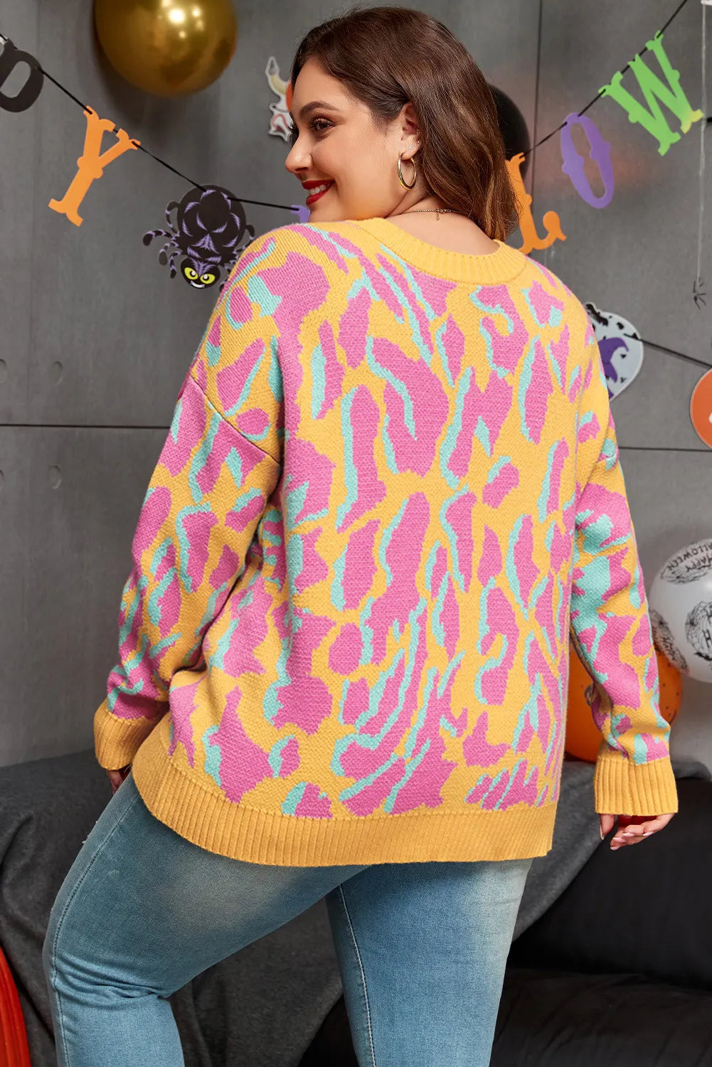 Plus Size Women's Contrast Round Neck Long Sleeve Sweater - Cozy Fall Winter Knit Pullover for Casual Outfits & Office Wear