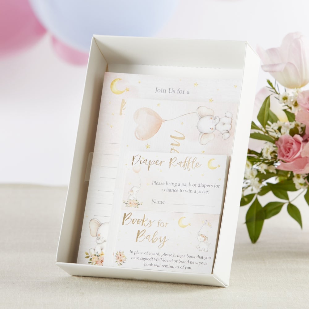 Adorable Pink Elephant Baby Shower Invitations & Thank You Cards Set - 25-Piece Bundle for Gender Reveal Party & Newborn Celebration
