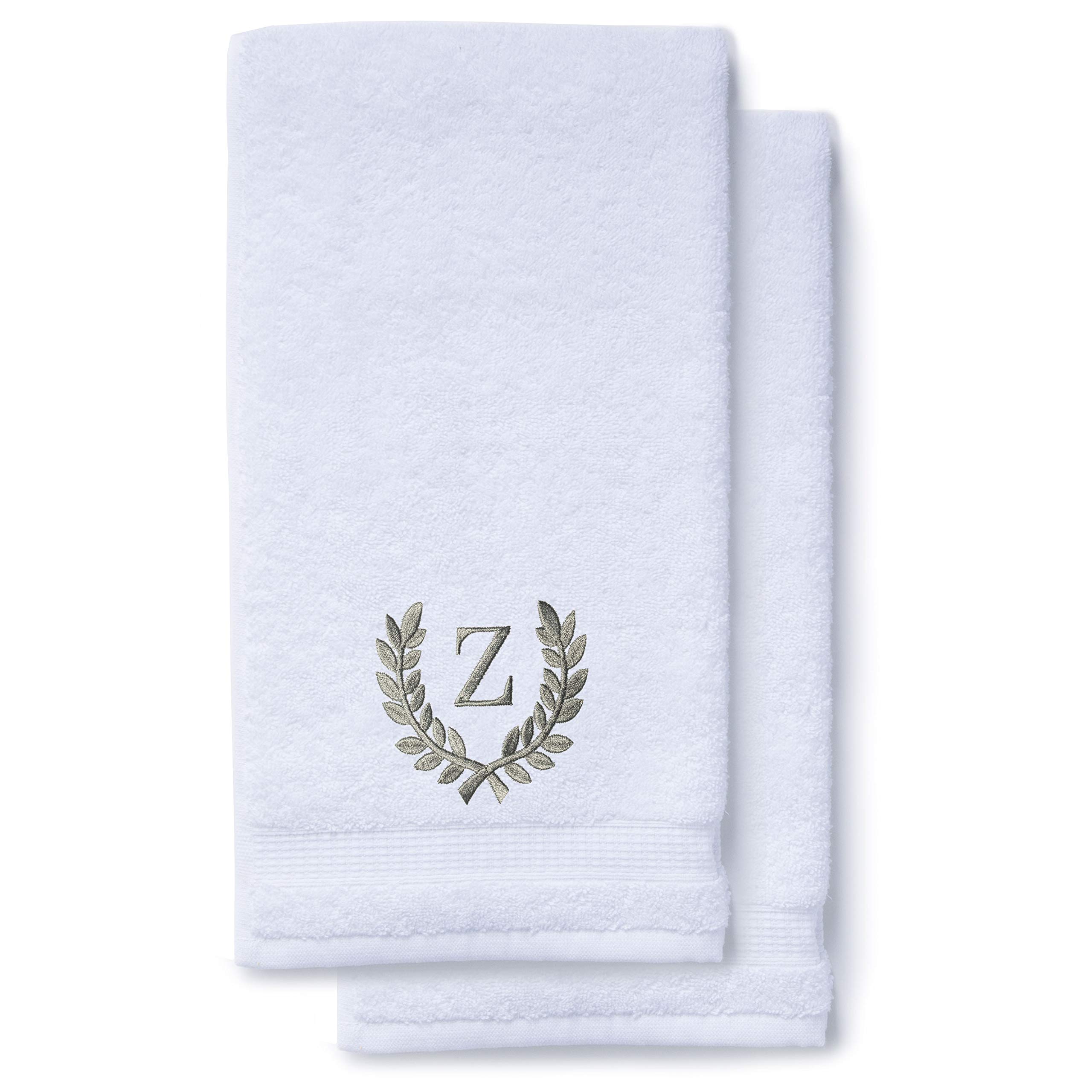 Monogrammed Hand Towels Set of 2 - Personalized Luxury Turkish Towels for Bathroom, Kitchen & Spa | 16x30 Inch Oversized Wedding & Bridal Gift | Roman Font Customization | Perfect for Home Decor, Guest Towels & Makeup Removal
