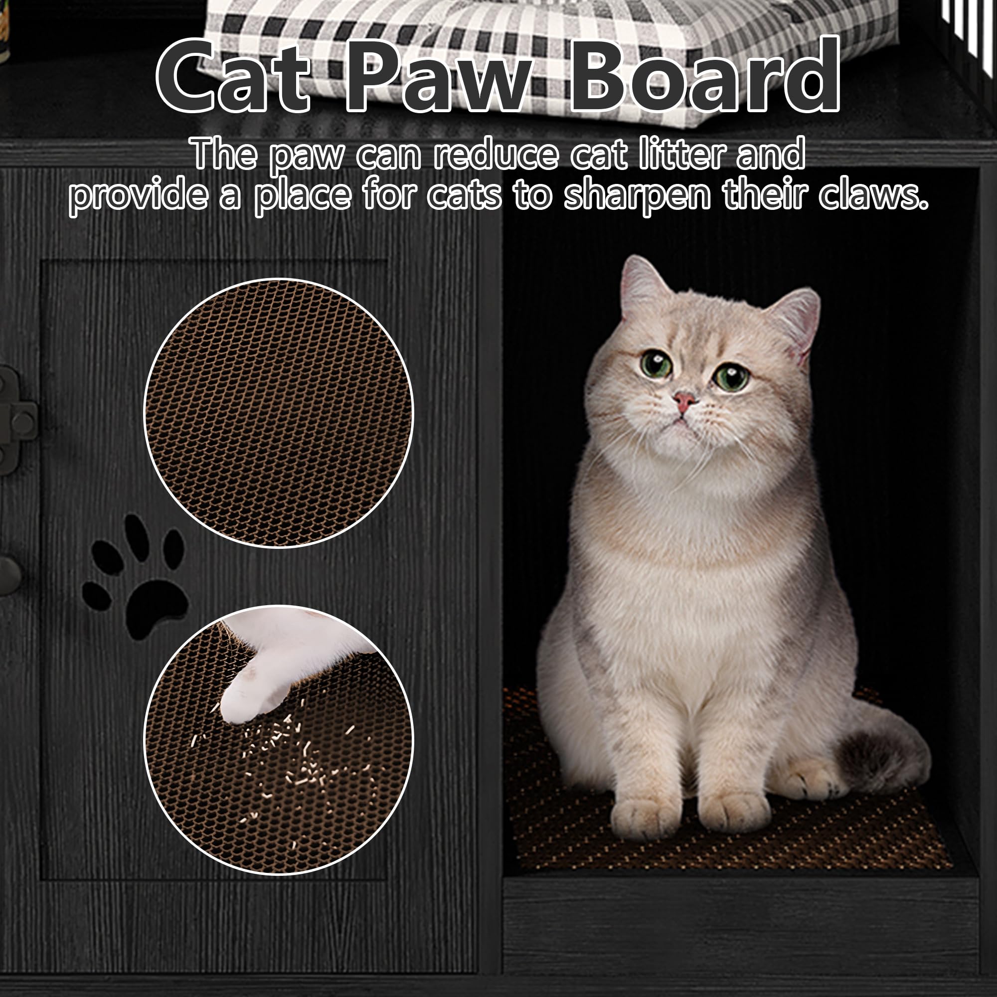 DKLGG Large Wooden Cat Litter Box Enclosure with 3 Shelves - Hidden Pet Washroom Furniture with Hook & Scratch Board - Sturdy Design Fits Most Litter Boxes - Perfect for Home, Apartment, and Multi-Cat Households